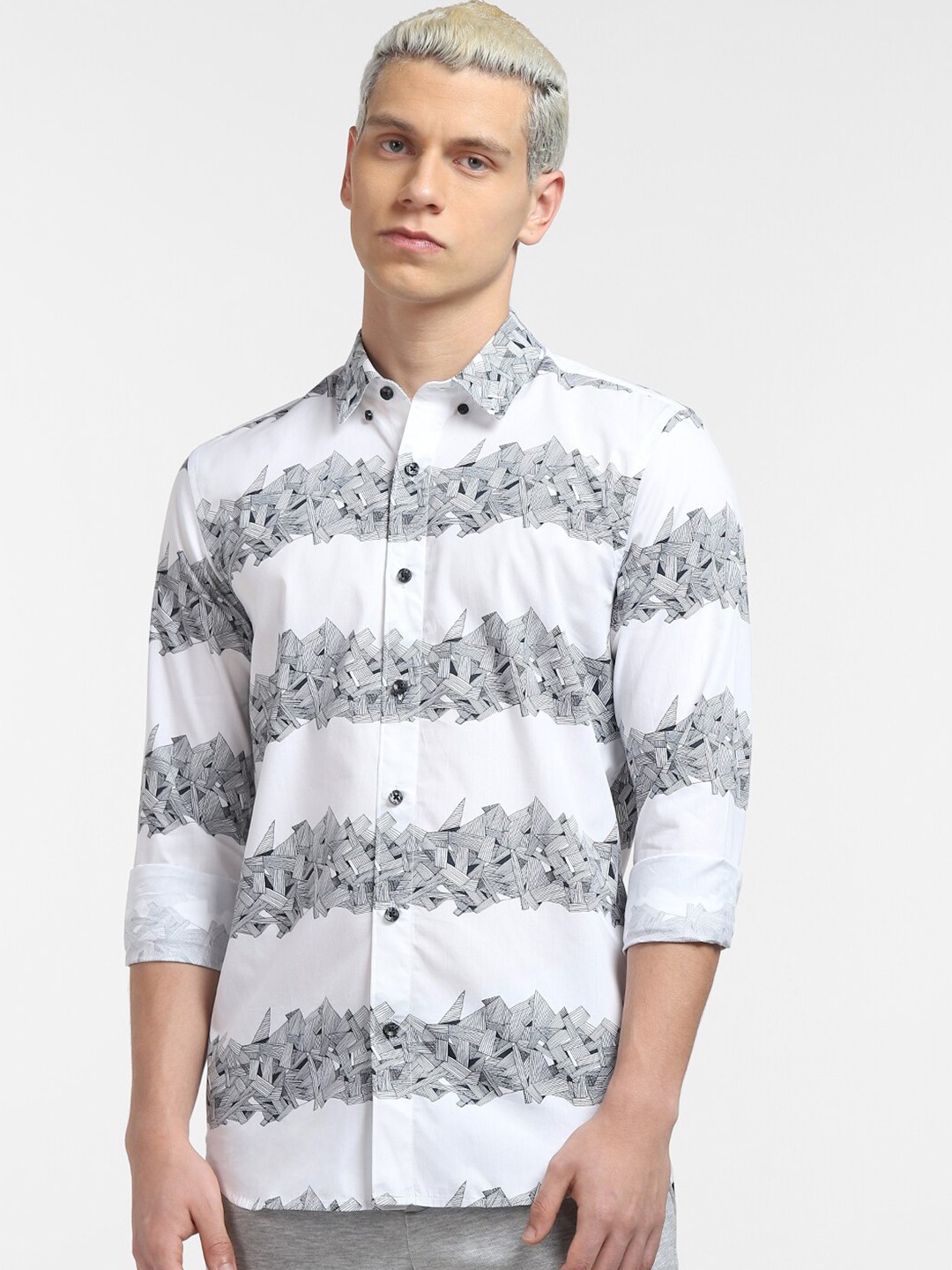 

Jack & Jones Men Slim Fit Striped Casual Cotton Shirt, White