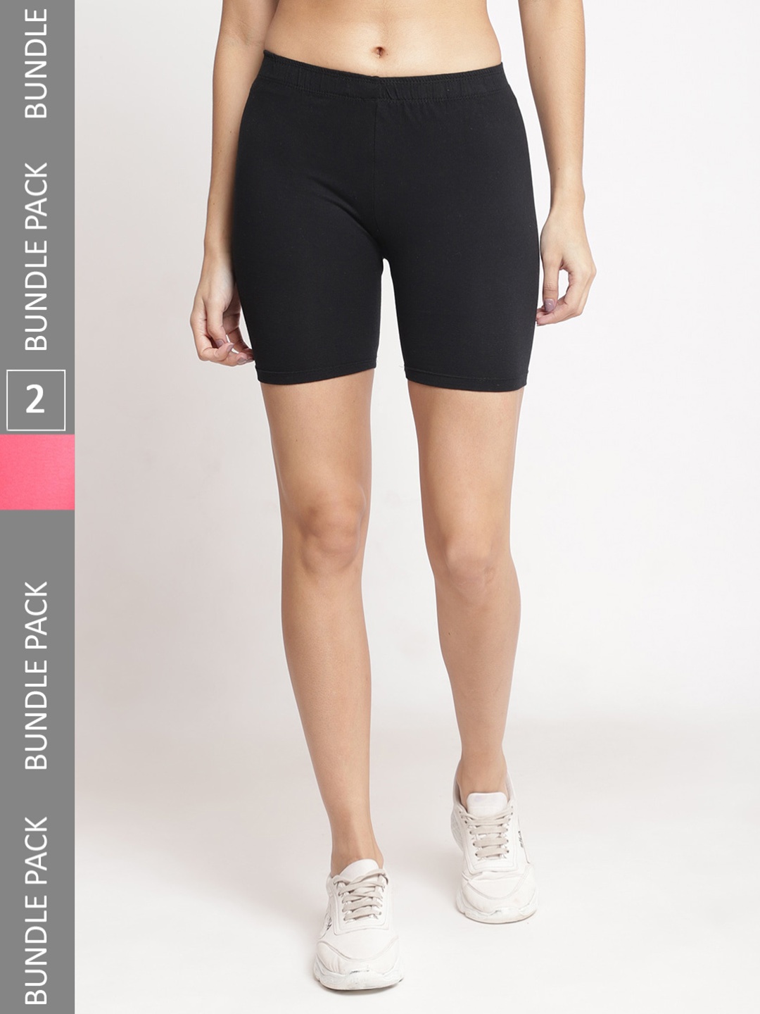 Jinfo Women Pack Of 2 Cotton Cycling Shorts, Black