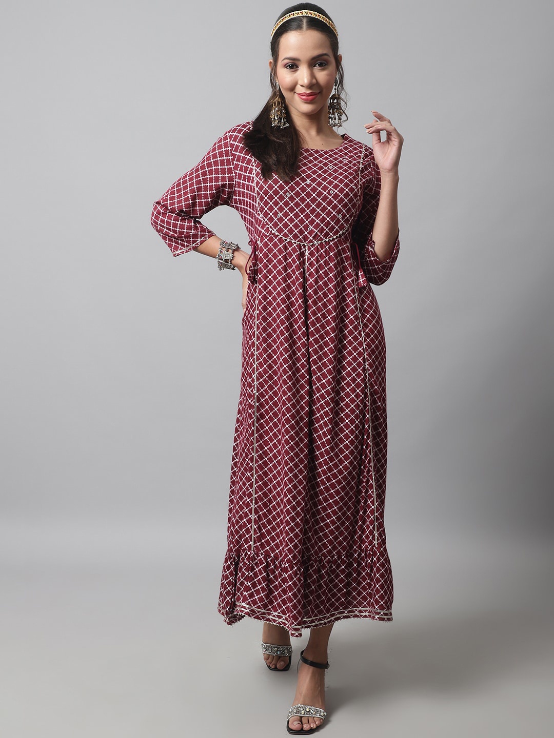 

Sangria Printed Mirror Work Anarkali Kurta, Maroon