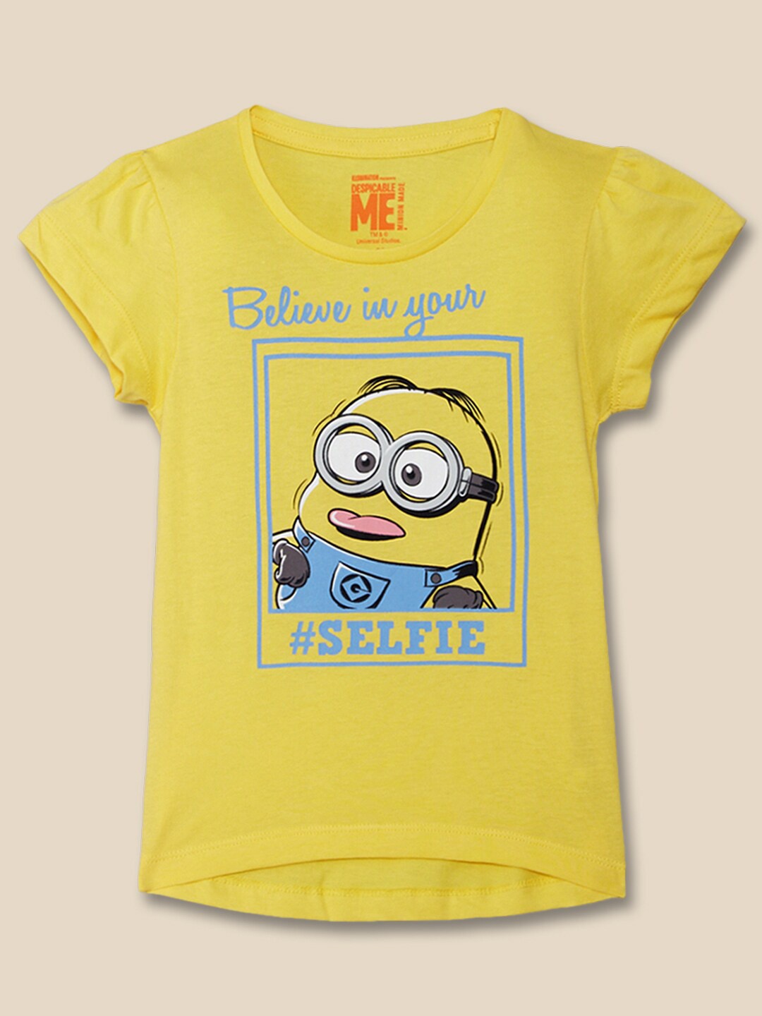 

Kids Ville Girls Minions Printed Cotton T-shirt, Yellow