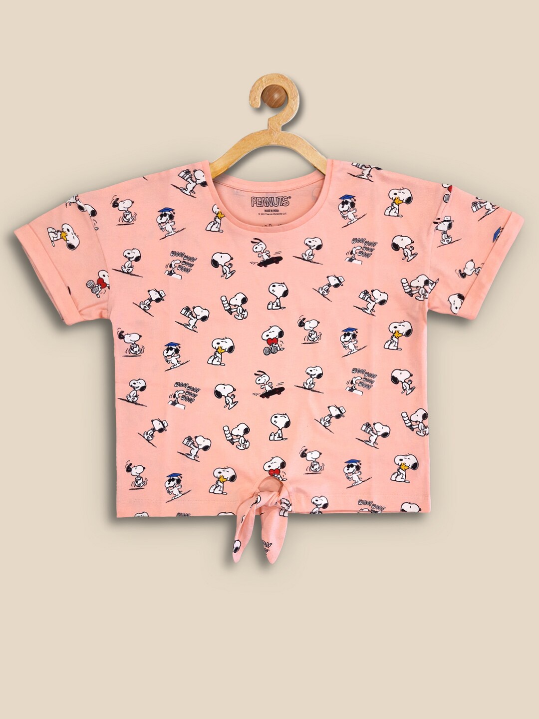 

Kids Ville Girls Peanuts Printed Cotton T-shirt, Pink