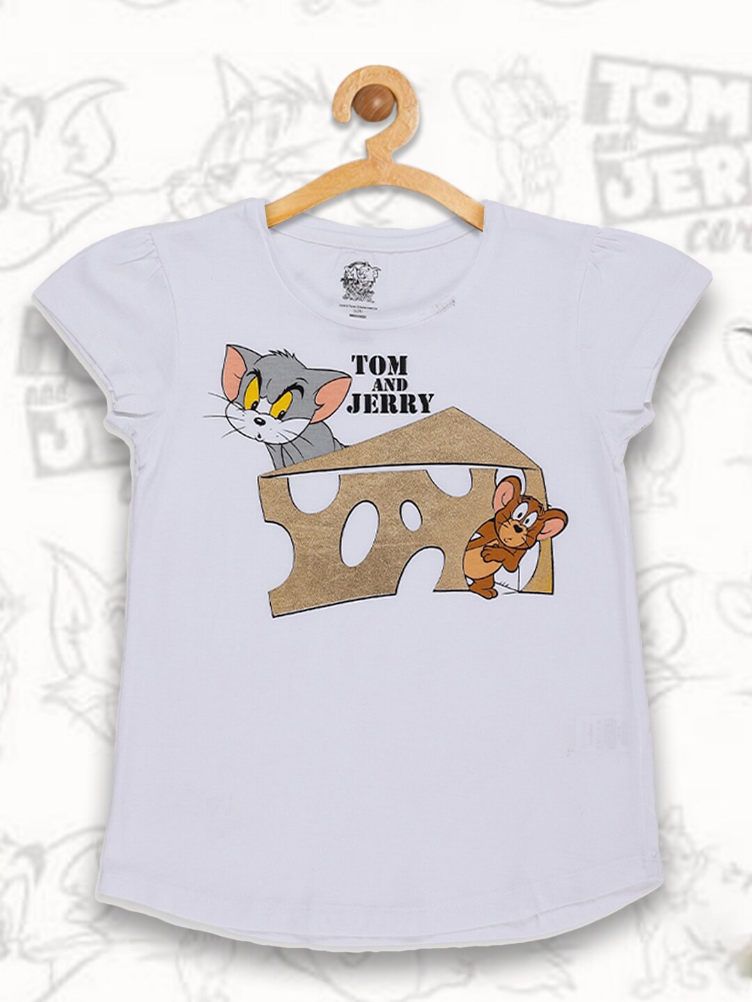 

Kids Ville Girls Tom & Jerry Printed Cotton T-shirt, White