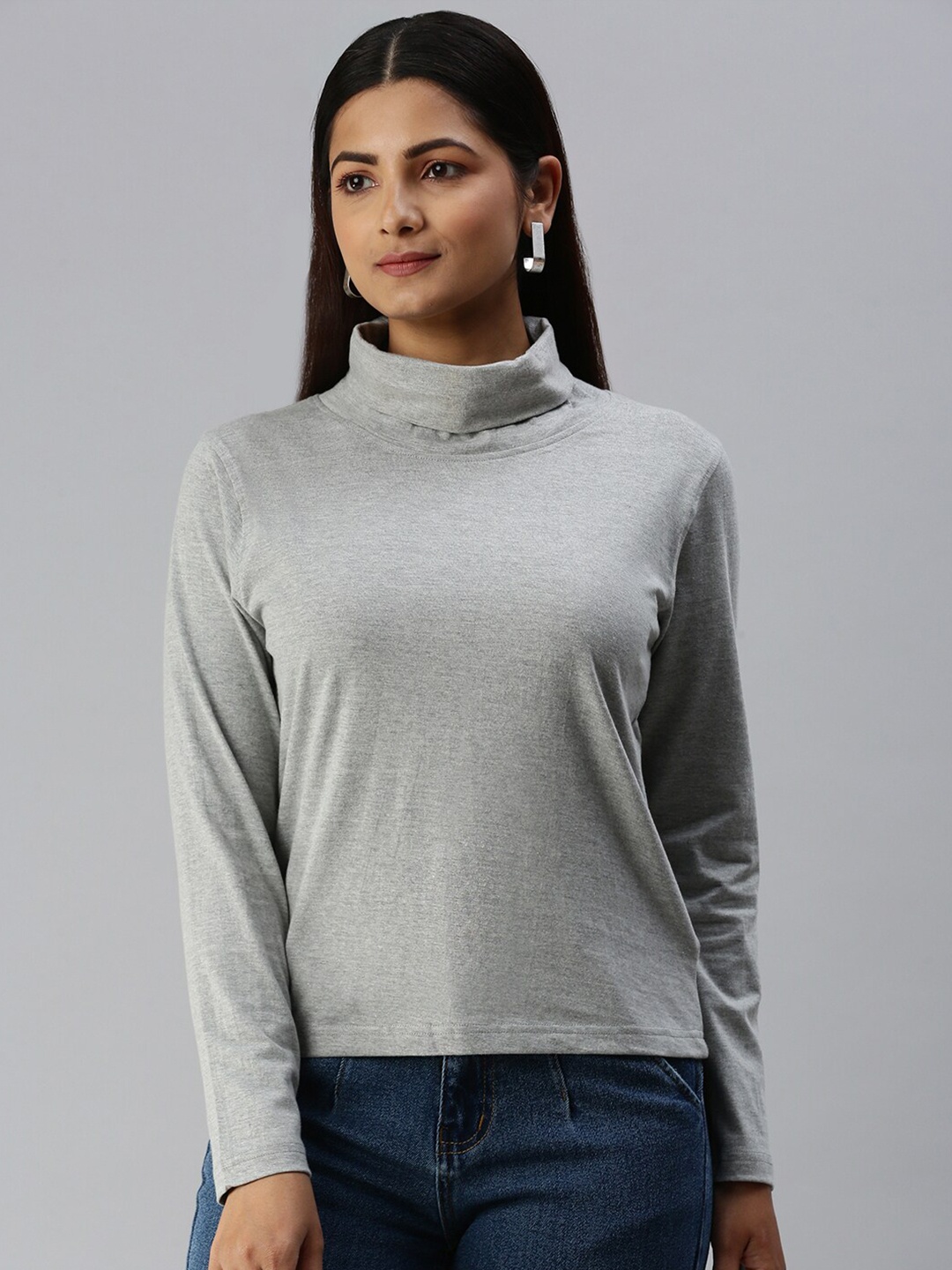 

Kryptic Women High Neck Pure Cotton T-shirt, Grey