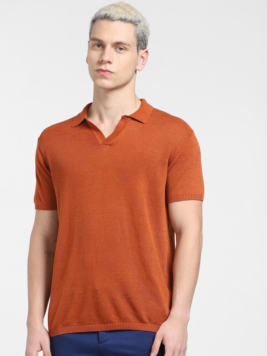 

Jack & Jones Men Polo Collar Cotton T-shirt, Rust