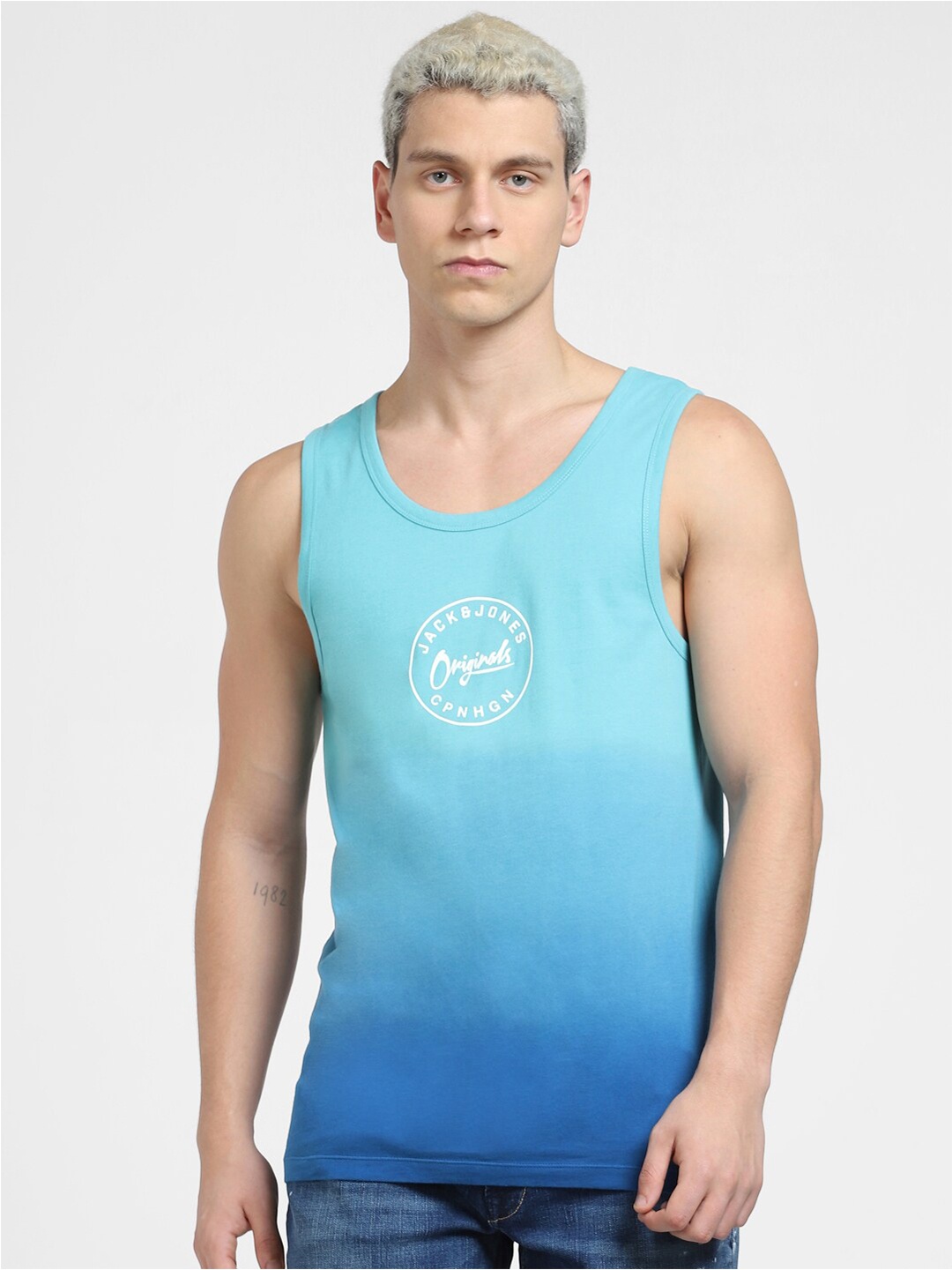 

Jack & Jones Men Tie and Dye Sleeveless T-shirt, Blue