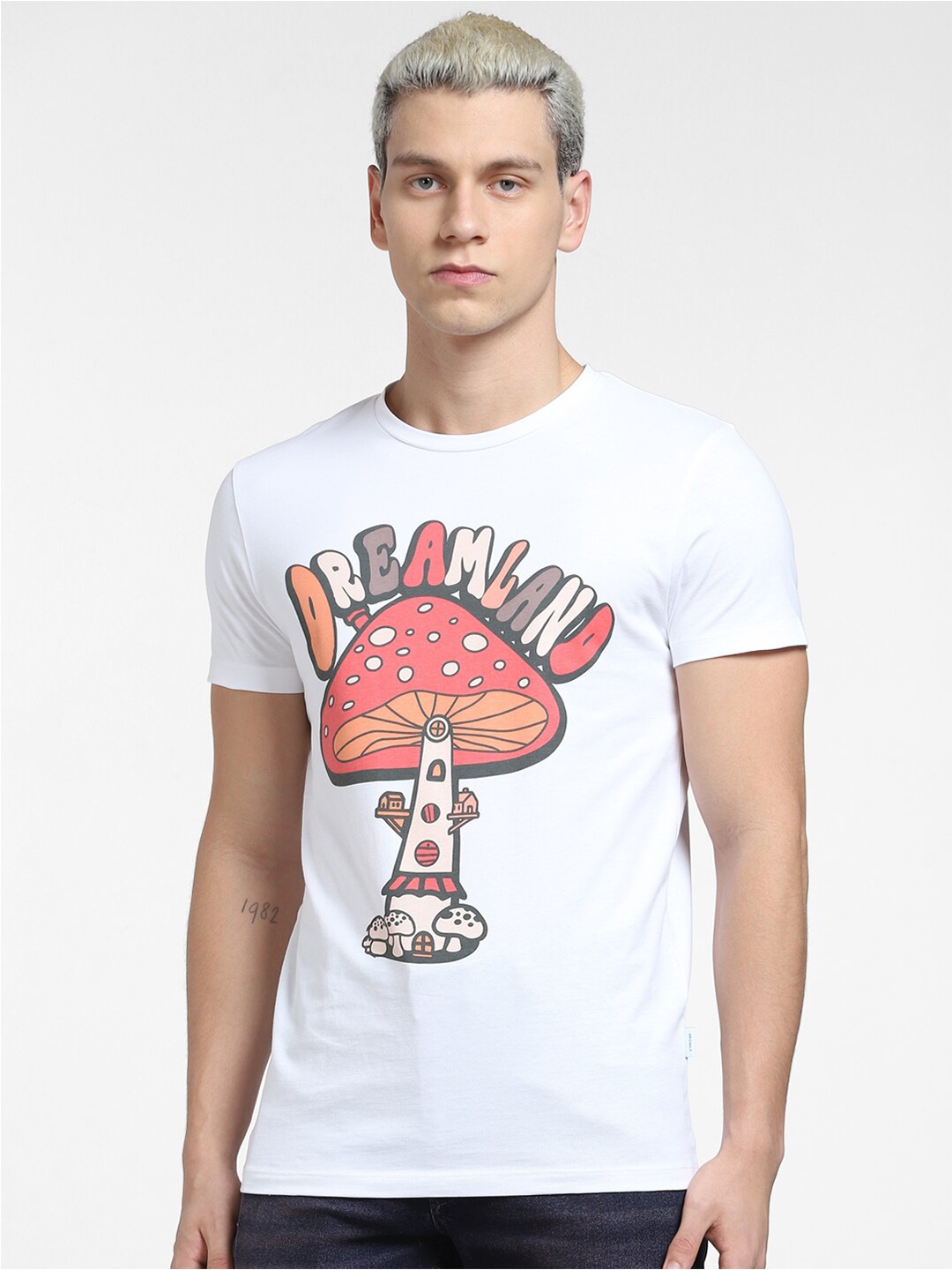 

Jack & Jones Men Printed Cotton Slim Fit T-shirt, White