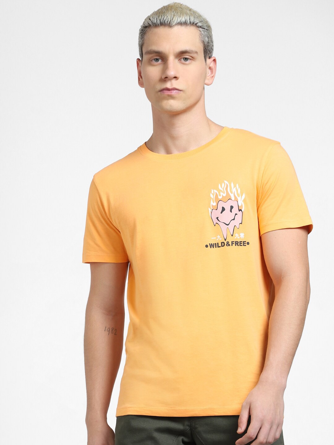

Jack & Jones Men Printed cotton T-shirt, Orange