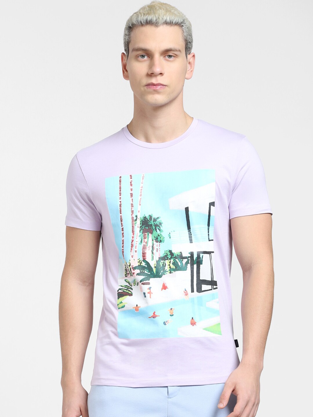 

Jack & Jones Men Typography Printed Tropical Slim Fit Cotton T-shirt, Lavender