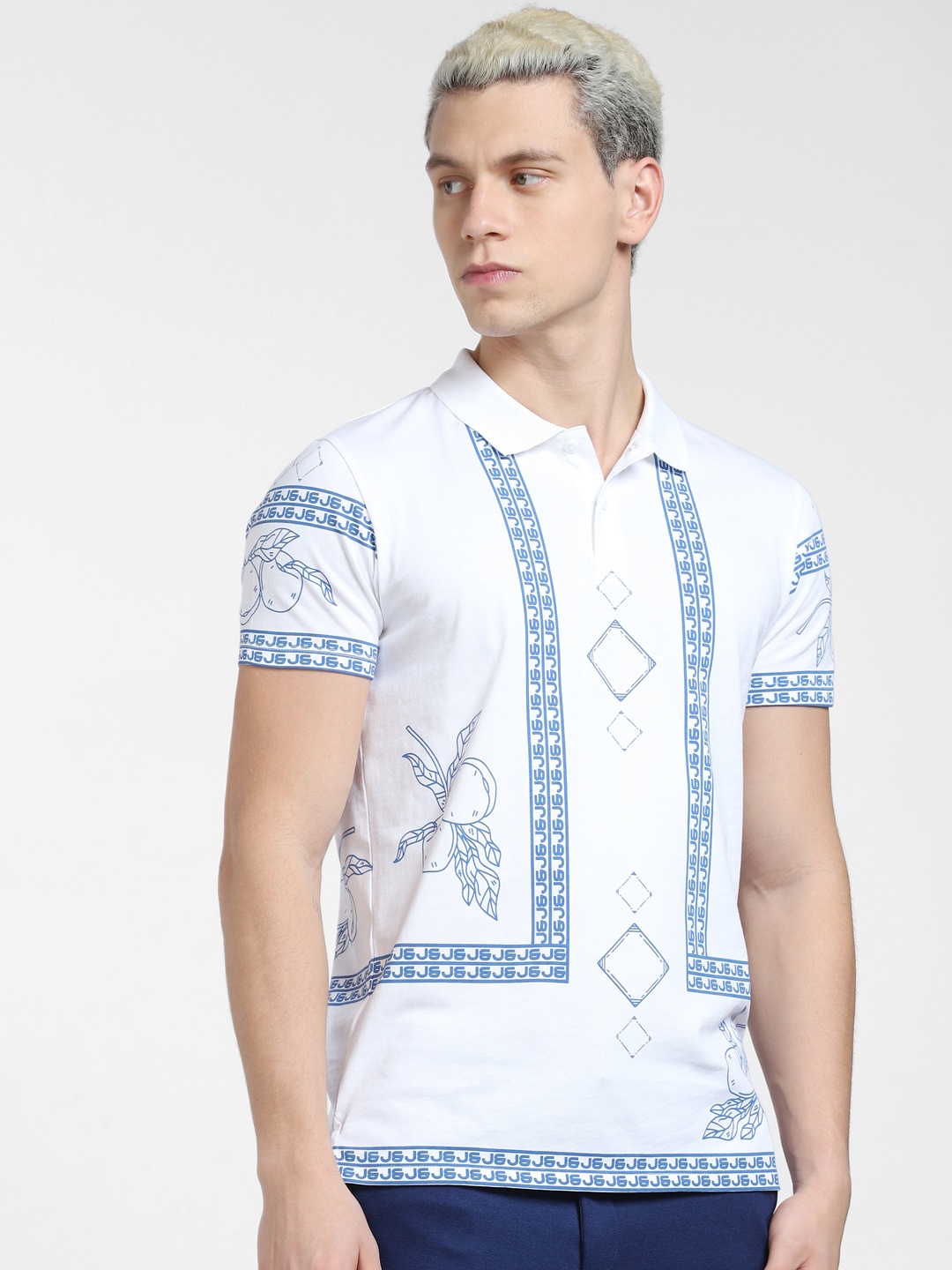 

Jack & Jones Men Printed Polo Collar Slim Fit T-shirt, White