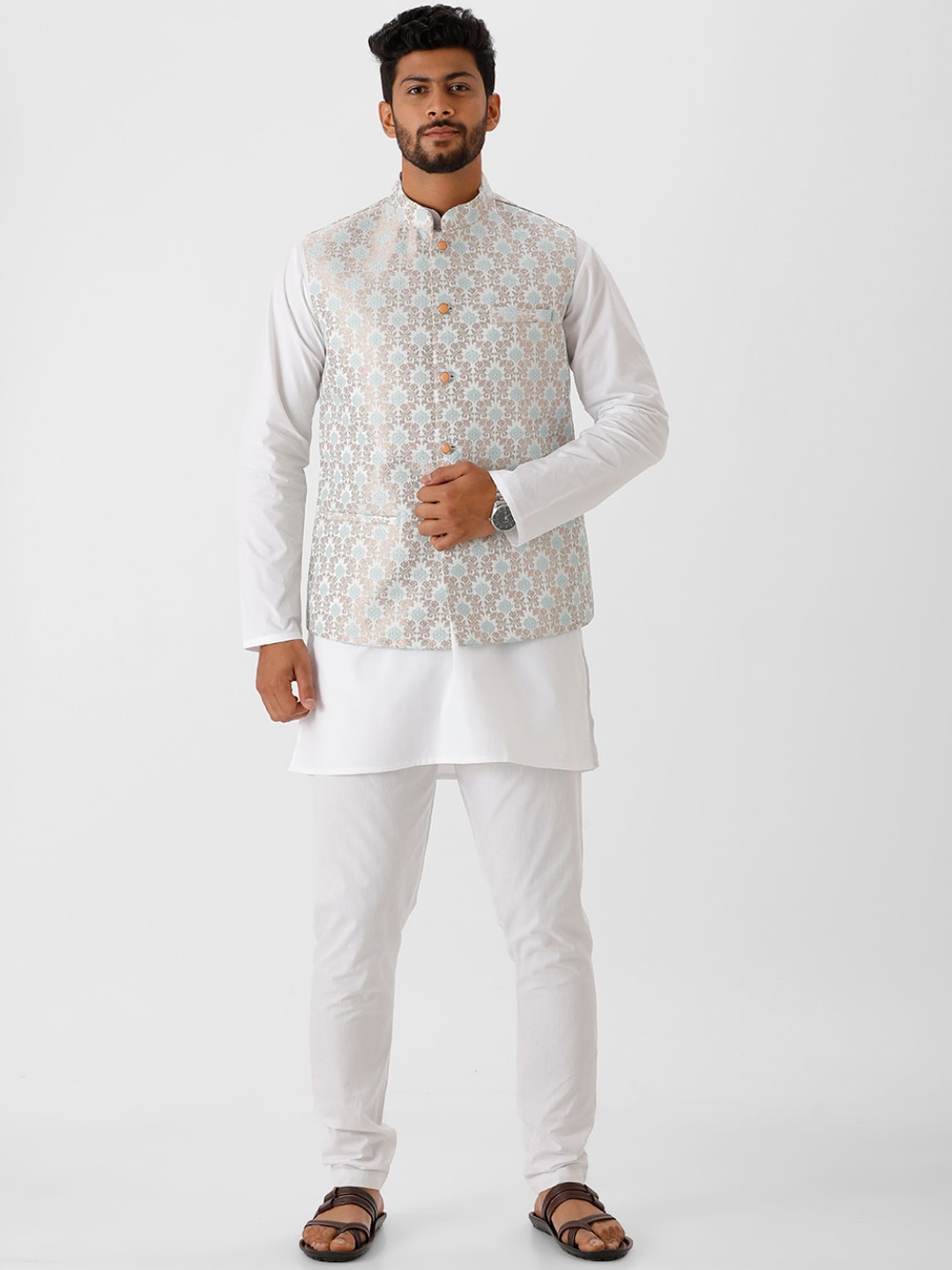 

Ramraj Men Woven Design Nehru Jacket, White