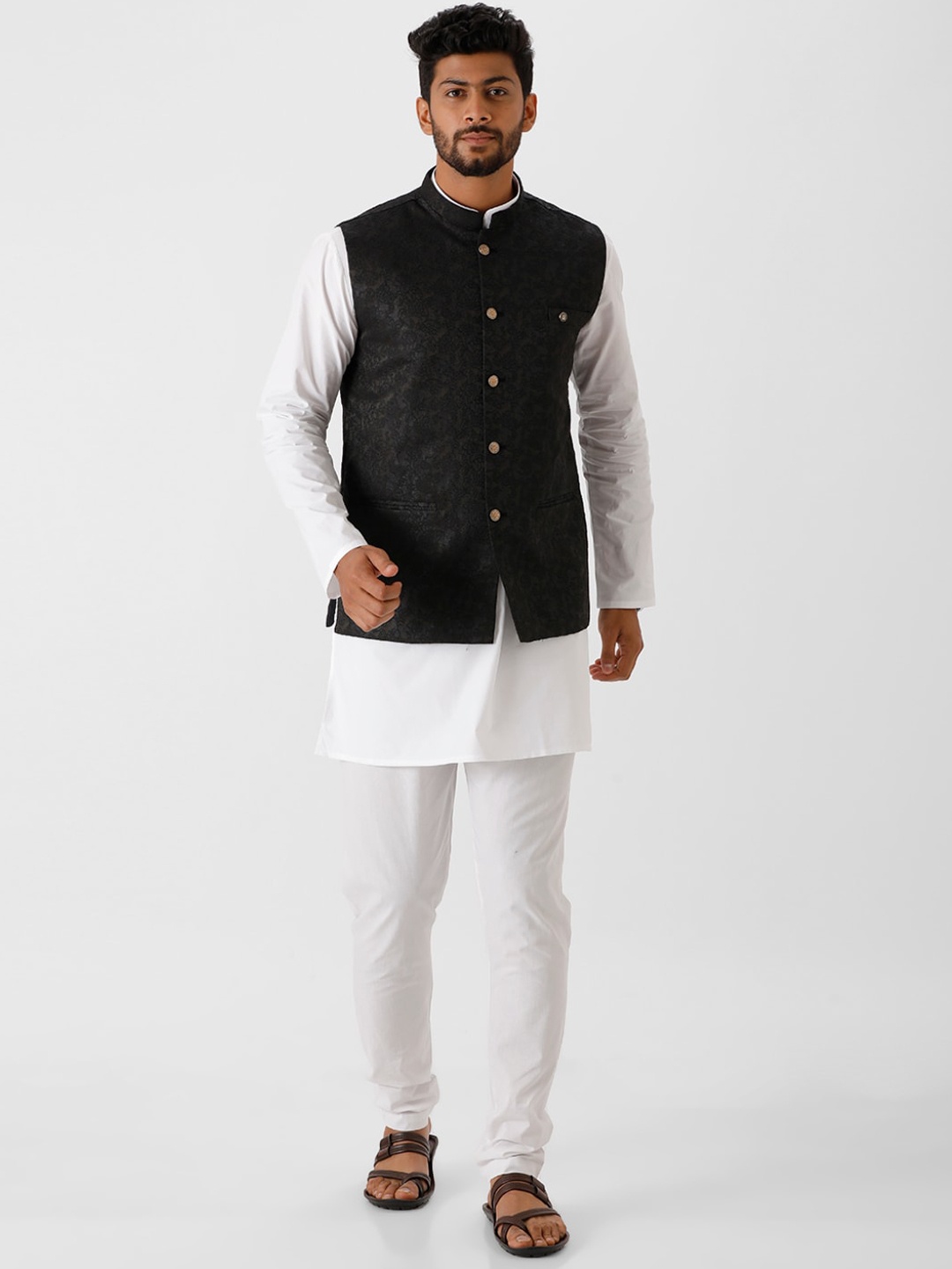 

Ramraj Men Woven Design Nehru Jacket, Black