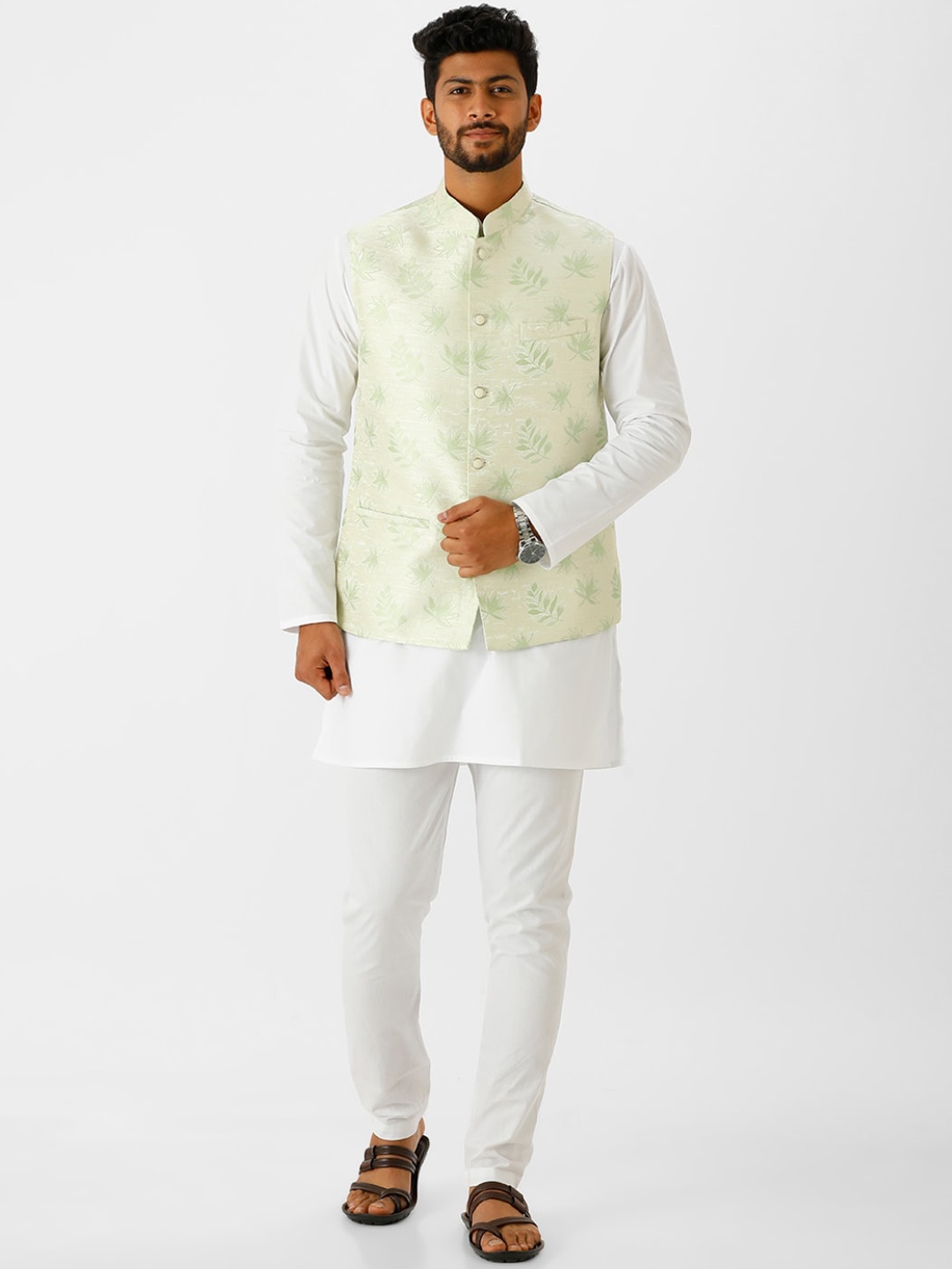

Ramraj Men Woven Design Nehru Jacket, Green