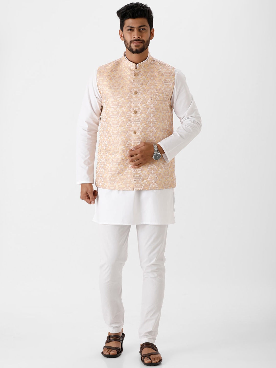 

Ramraj Men Woven Design Nehru Jacket, Cream