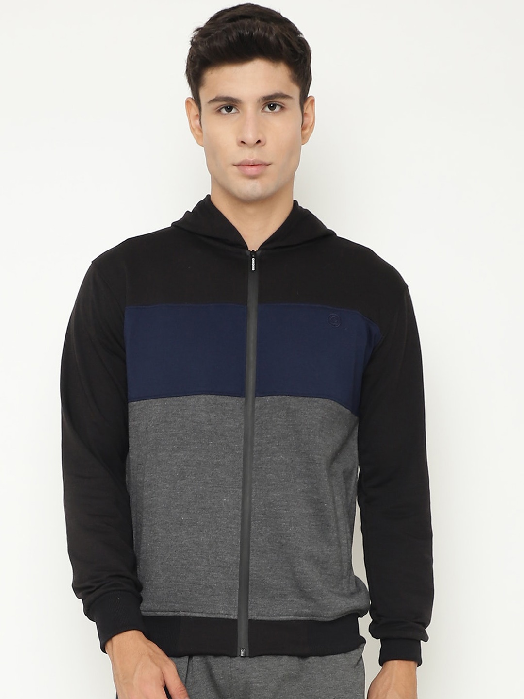 

CHKOKKO Men Colourblocked Fleece Training or Gym Bomber Jacket, Black