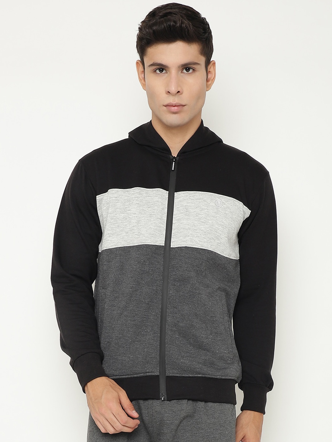 

CHKOKKO Men Colourblocked Fleece Training or Gym Bomber Jacket, Black