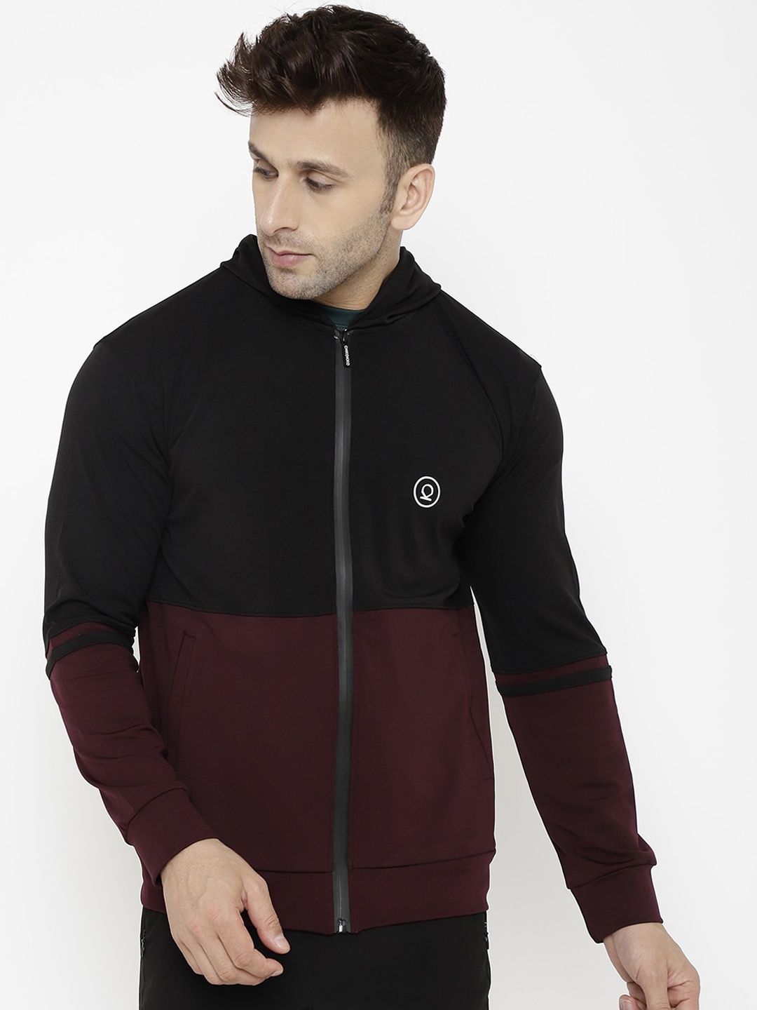 

CHKOKKO Men Colourblocked Mock Collar Sporty Jacket, Black