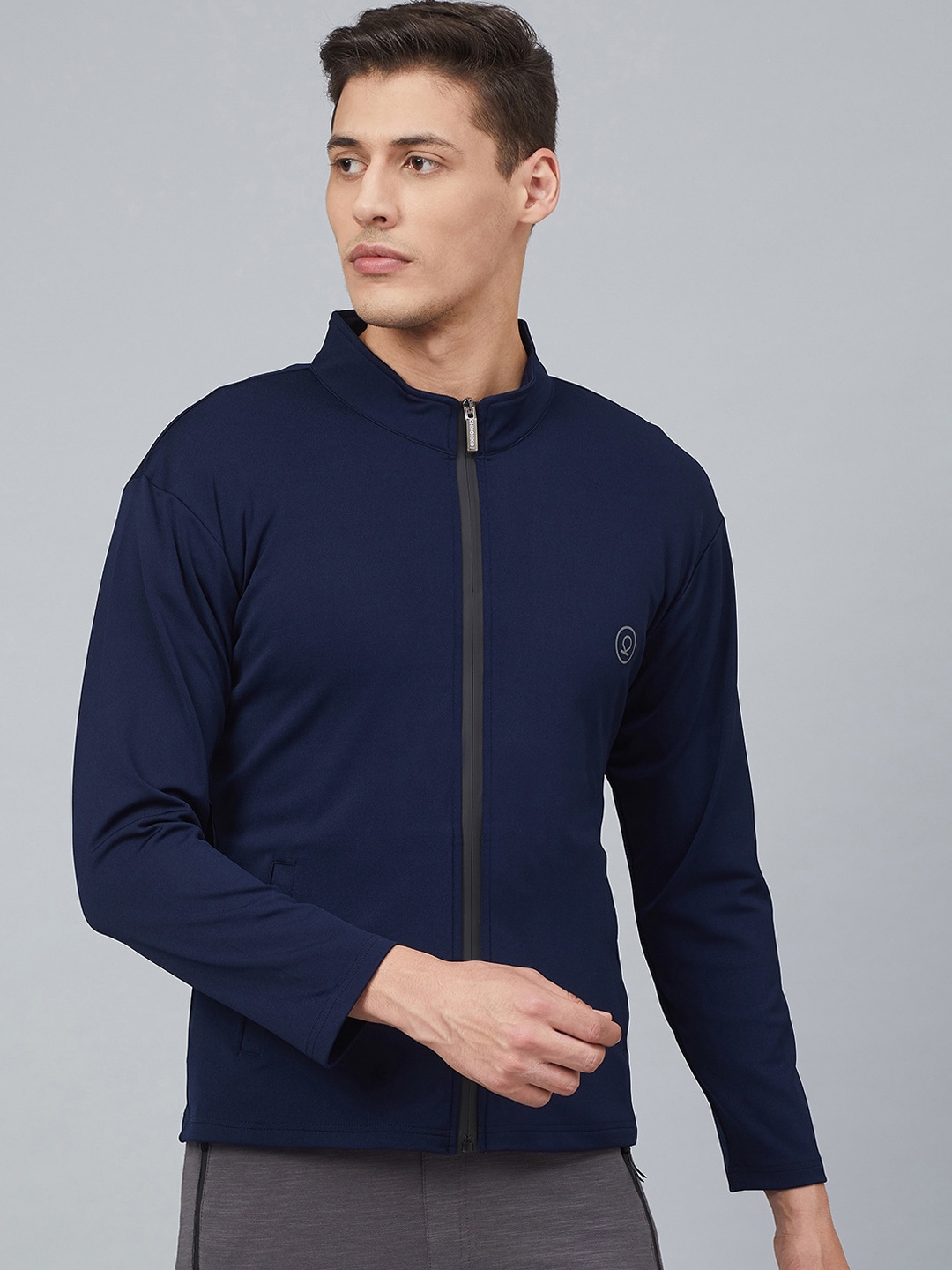 

CHKOKKO Men Mock Collar Sporty Jacket, Navy blue