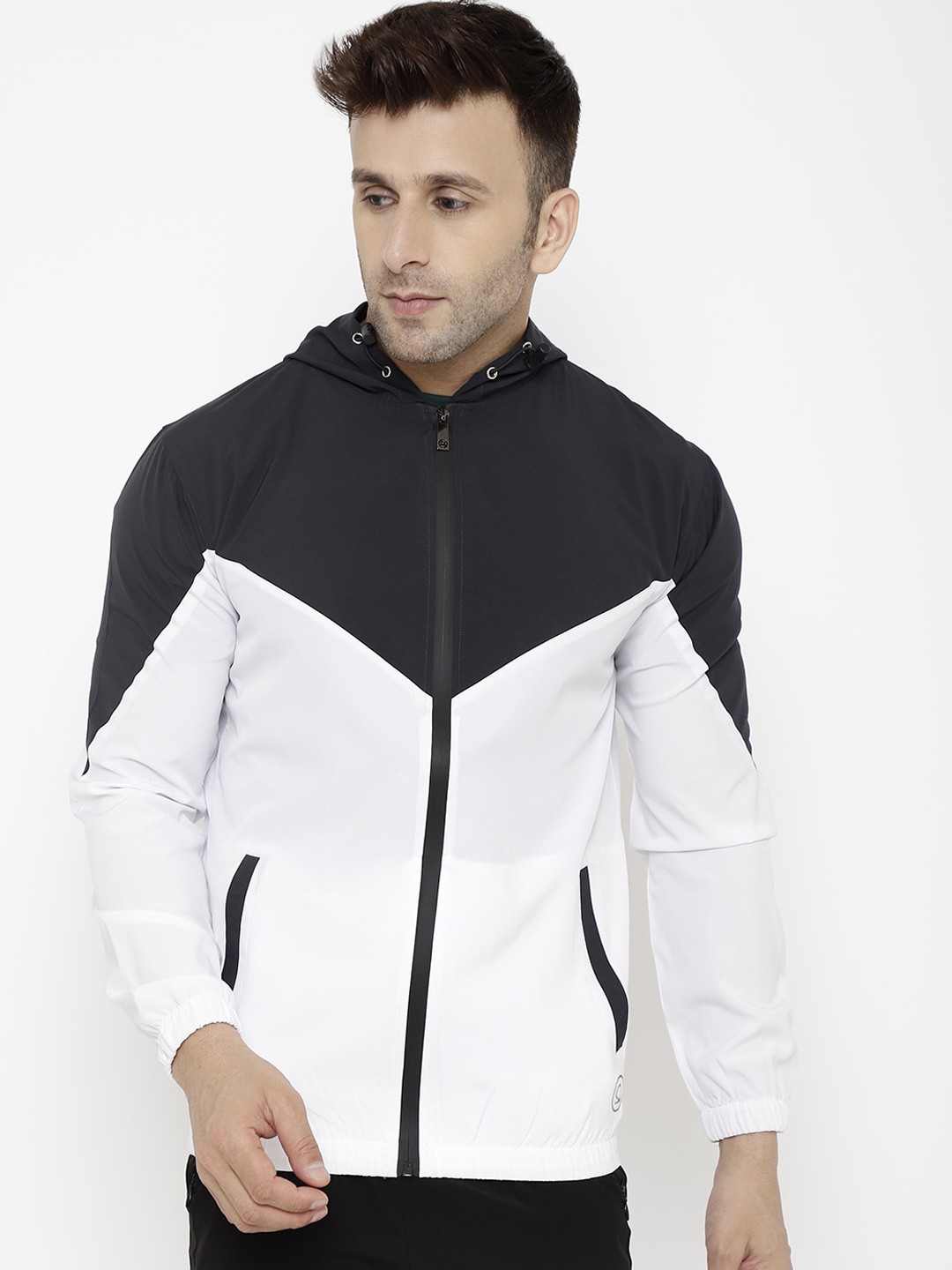 

CHKOKKO Men Colourblocked Windcheater Training Or Gym Sporty Jacket, White