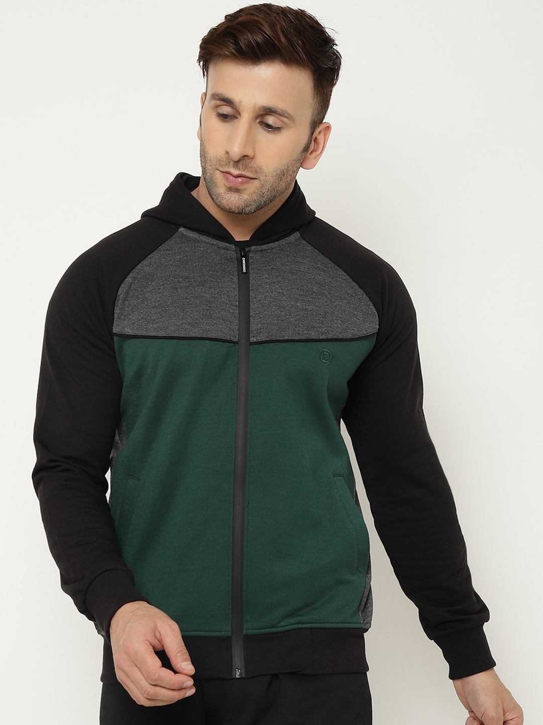 

CHKOKKO Men Colourblocked Training Or Gym Fleece Bomber Jacket, Black