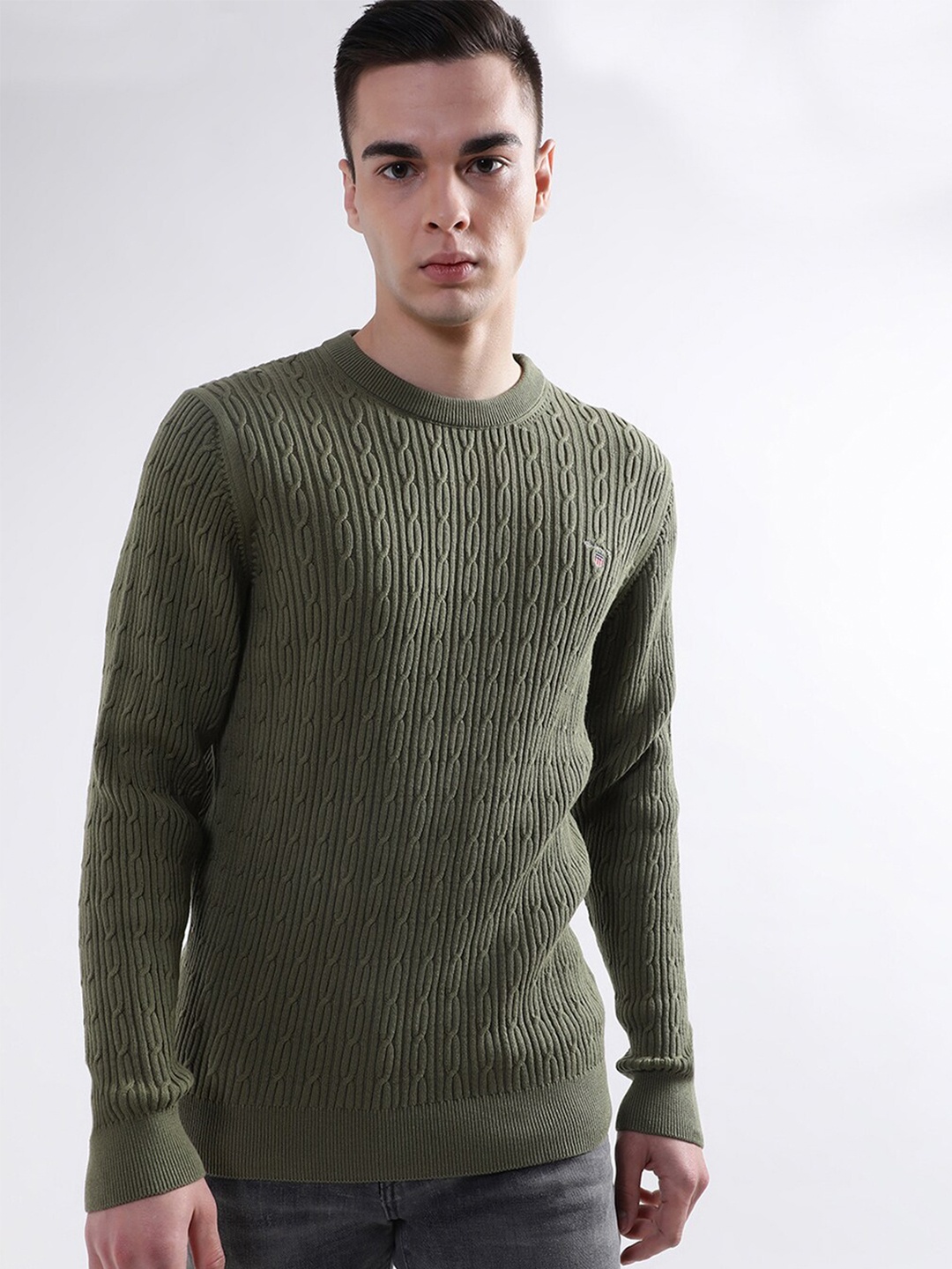 

GANT Men Cable Knit Pullover, Olive