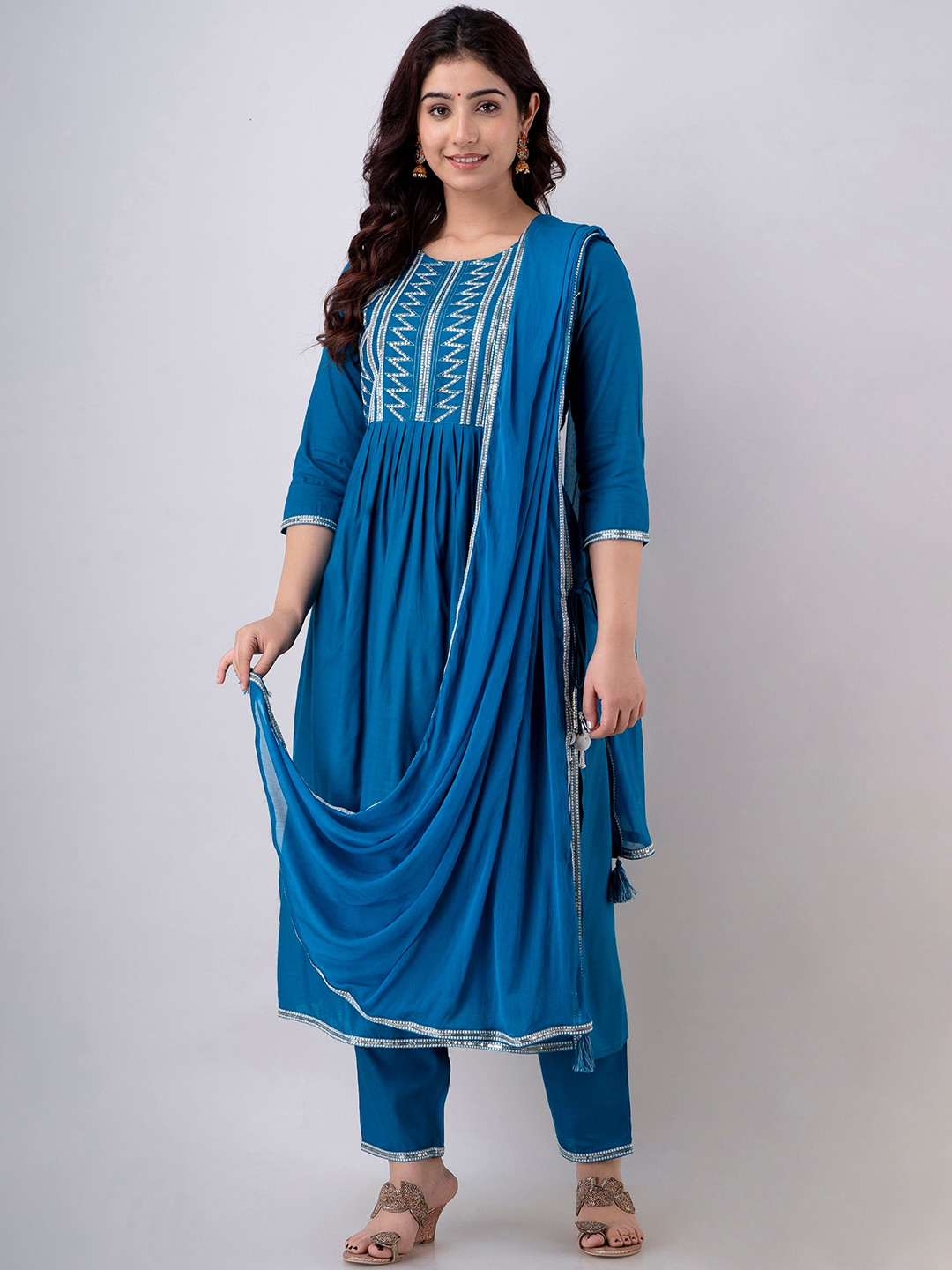 

Charu Women Sequinned Kurta with Trousers & Dupatta, Blue