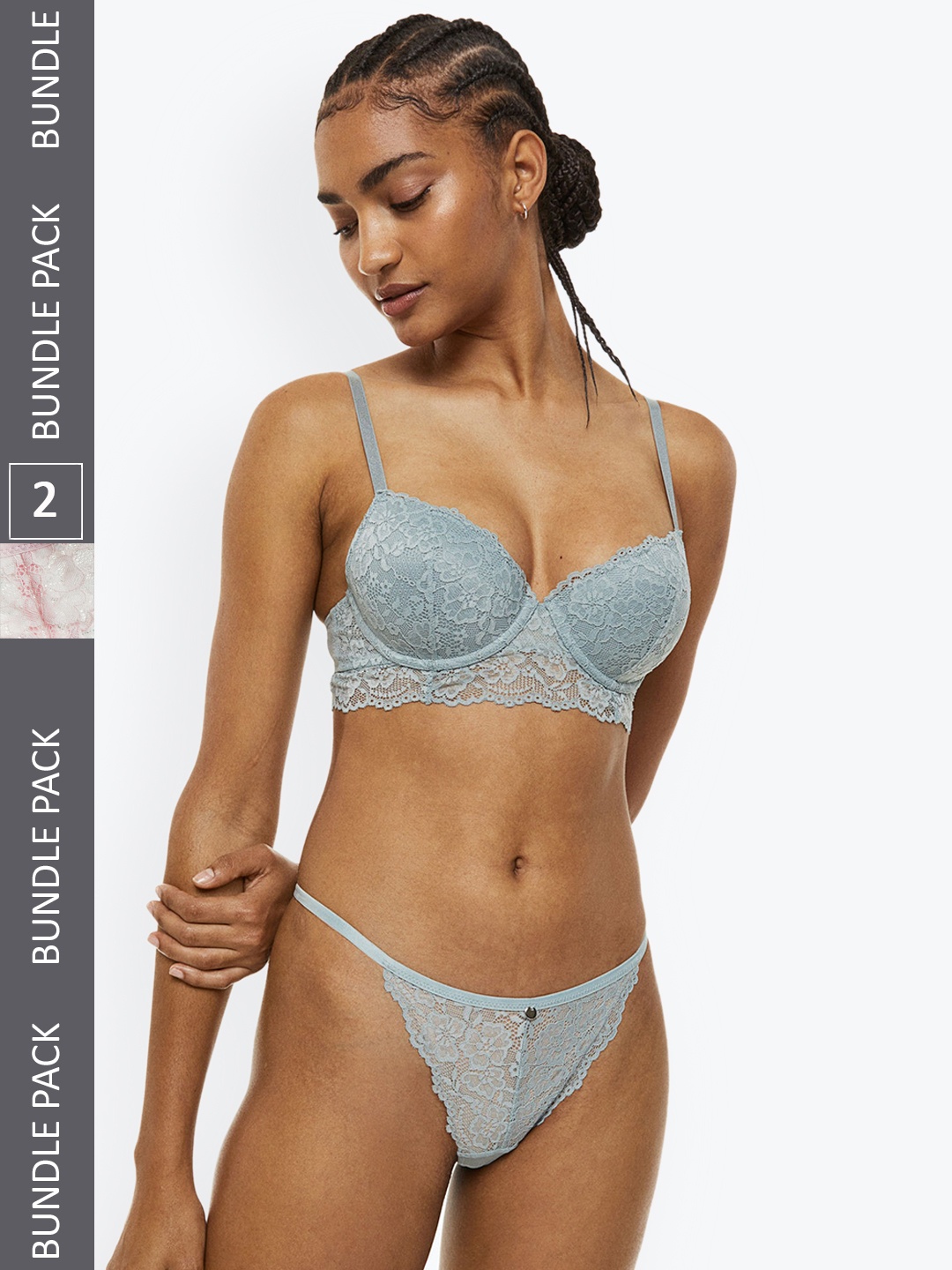 

H&M Women 3-Pack Lace Thong Briefs, Blue