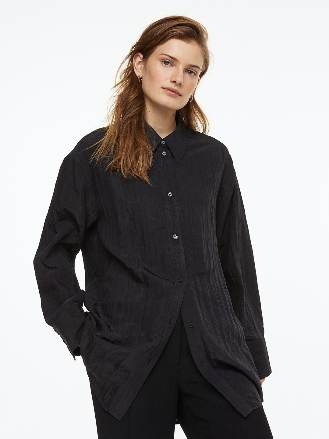 

H&M Women Crinkled Chiffon Shirt, Black
