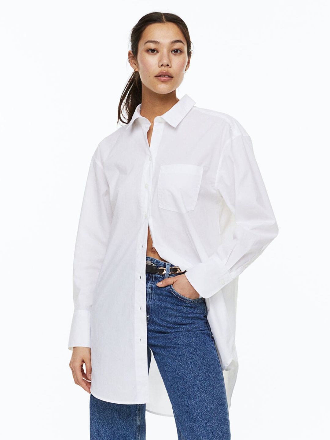 

H&M Women Cotton Poplin Shirt, White