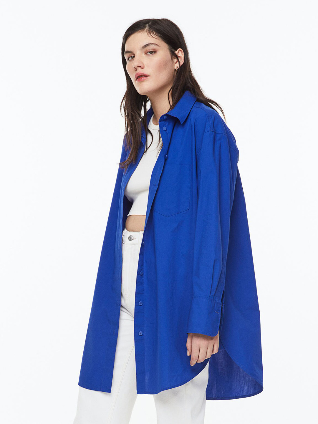 

H&M Women Cotton Poplin Shirt, Blue