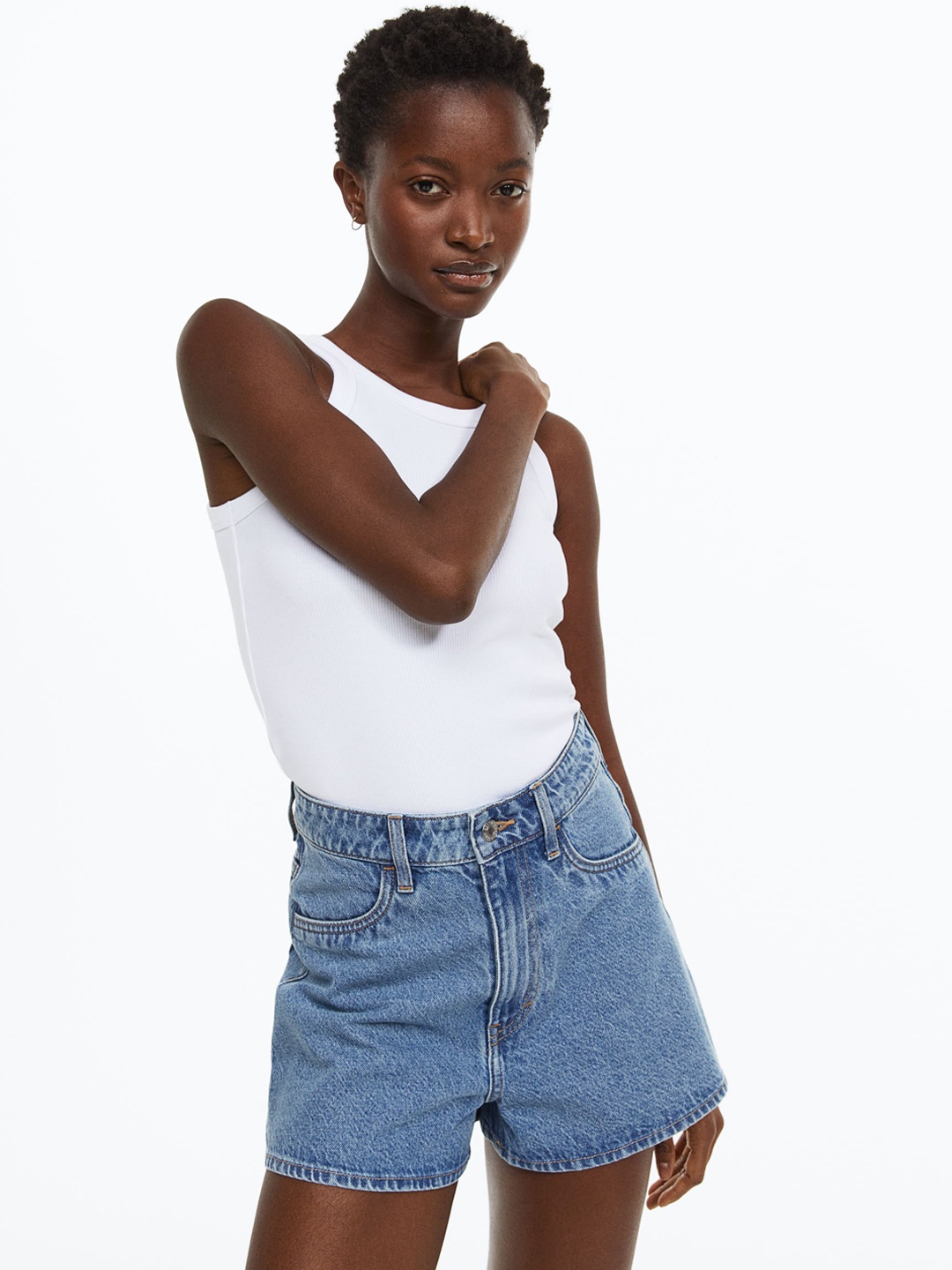 

H&M Women Curvy Fit Denim Shorts, Blue