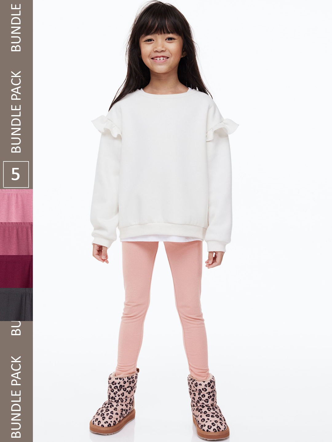

H&M Girls 5-Pack Jersey Leggings, Grey
