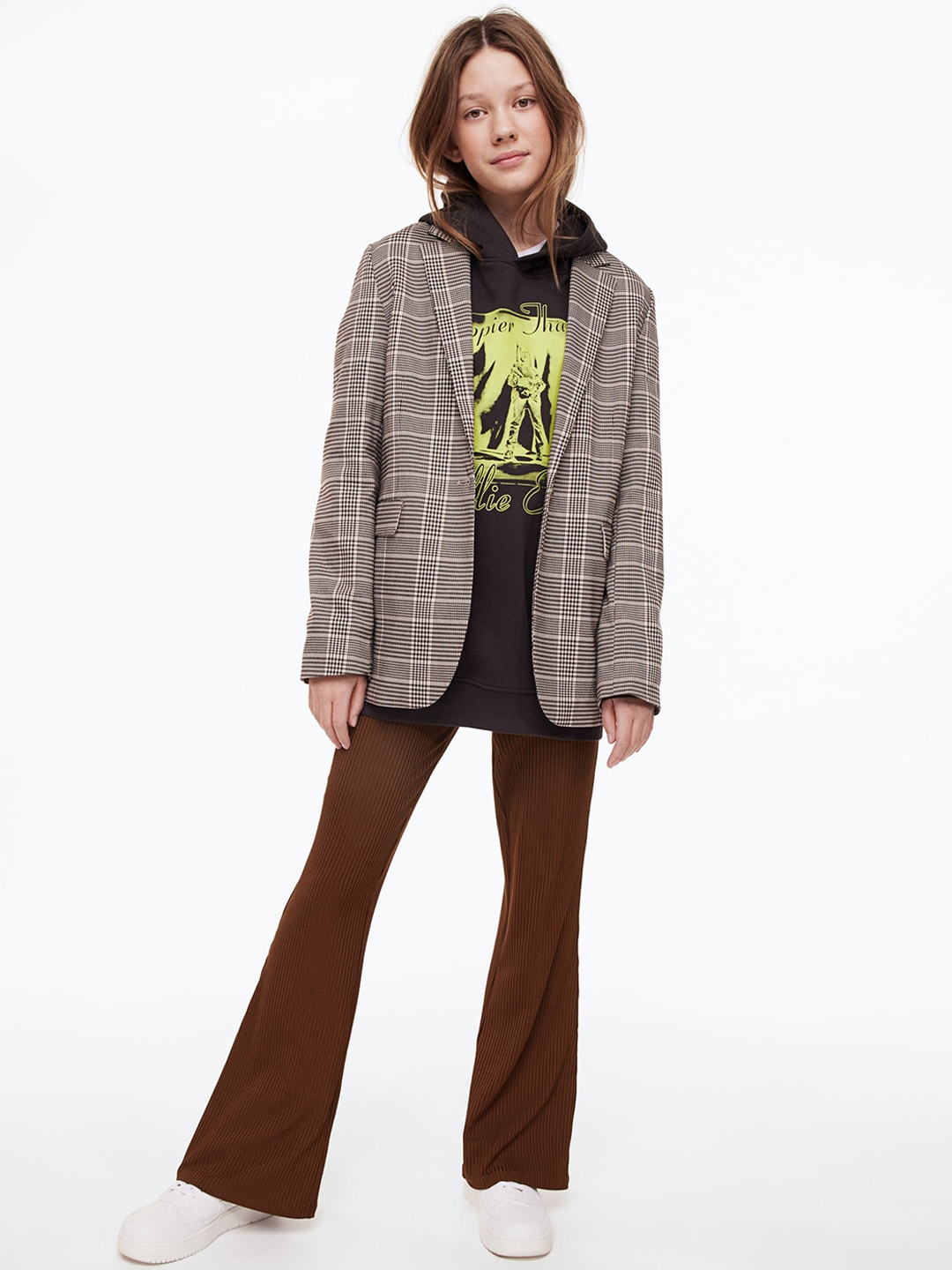 

H&M Girls Flared Ribbed Leggings, Brown