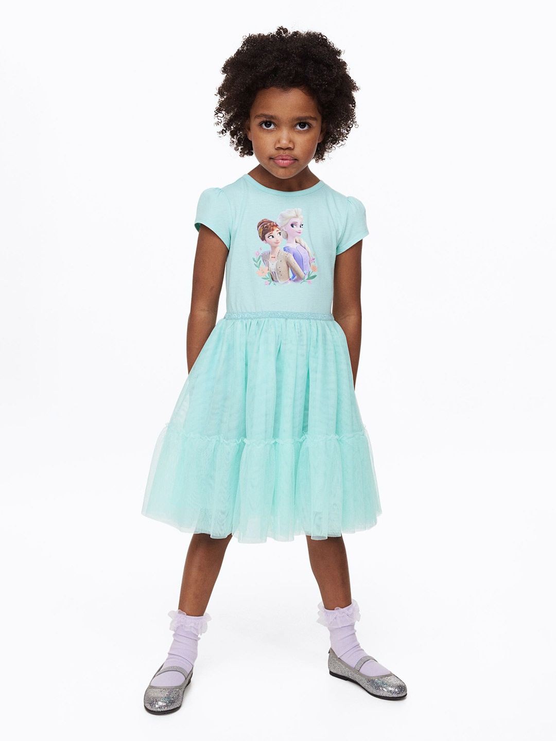 

H&M Girls Frozen Printed Tulle Dress, Turquoise blue