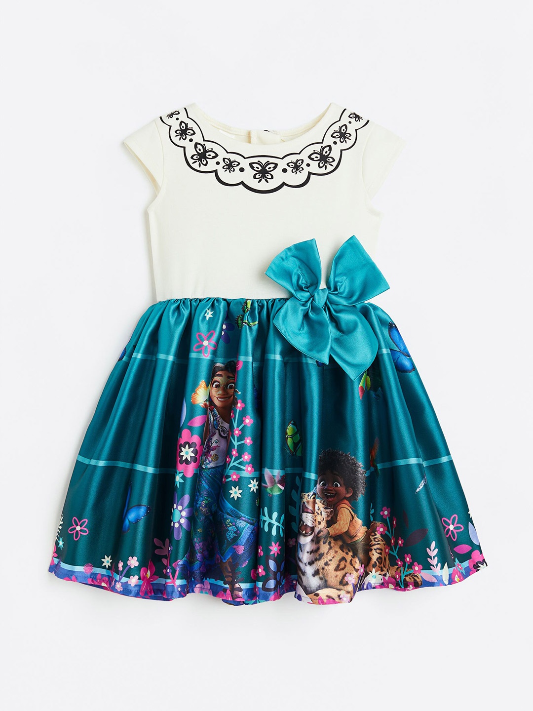 

H&M Girls Bow-Detail Dress, Turquoise blue