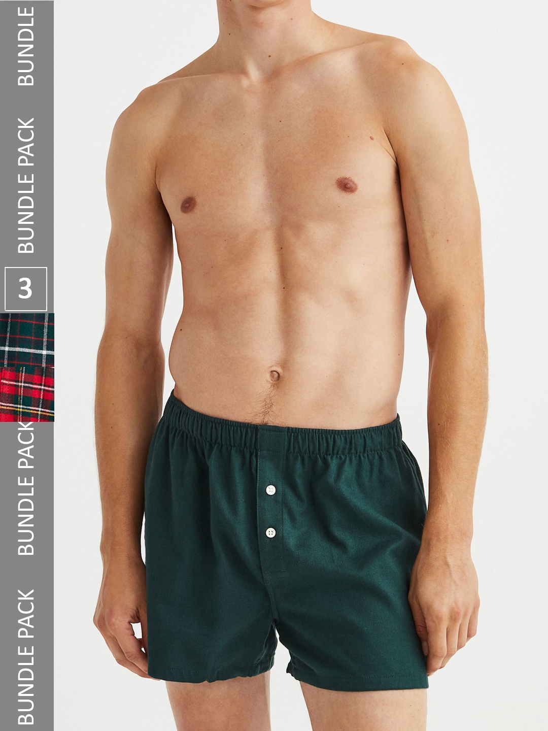 

H&M Men 3-Pack Woven Cotton Boxer Shorts, Green