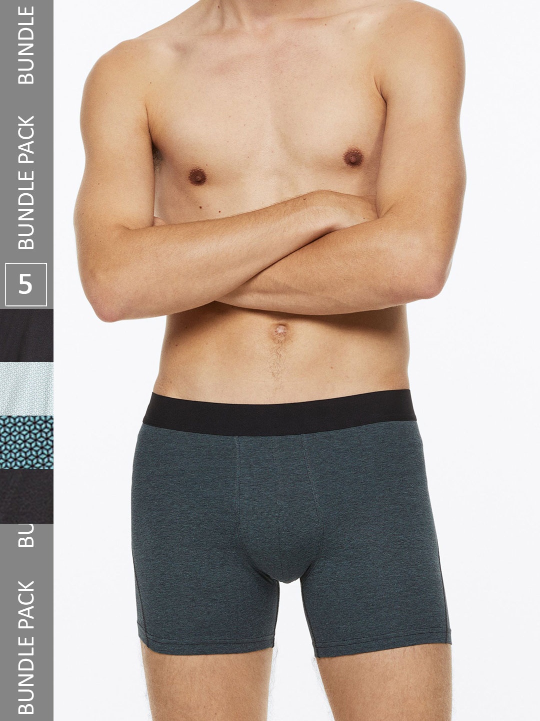 

H&M Men 5-Pack Cotton Mid Trunks, Black