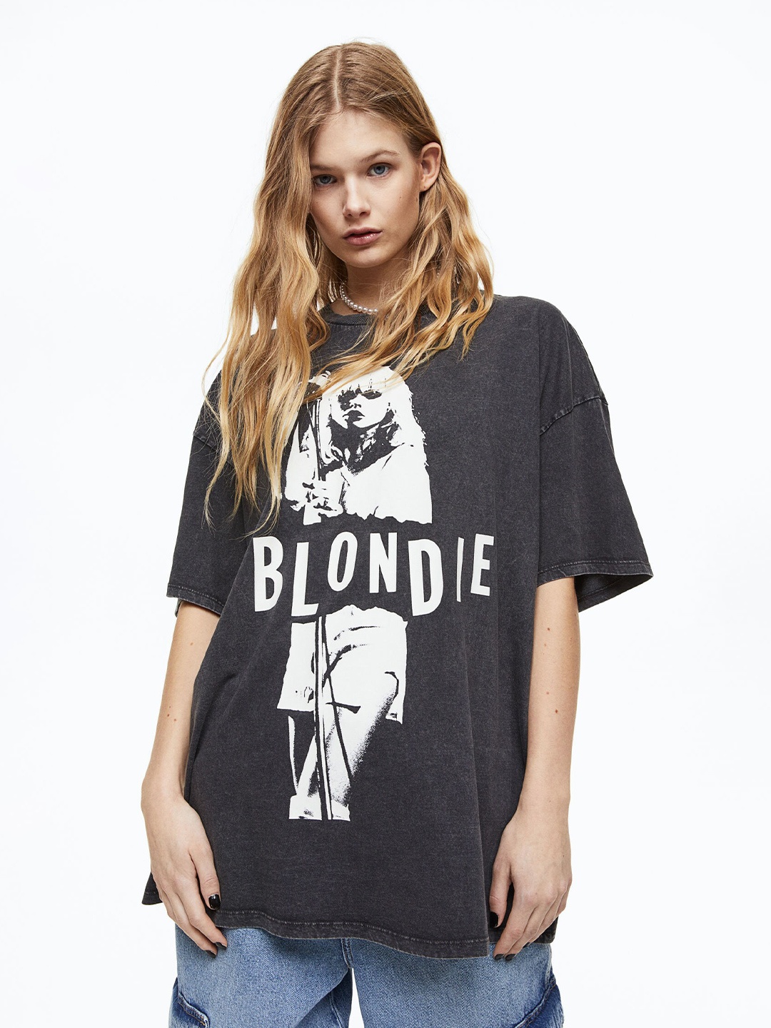 

H&M Women Oversized Printed T-Shirt, Charcoal