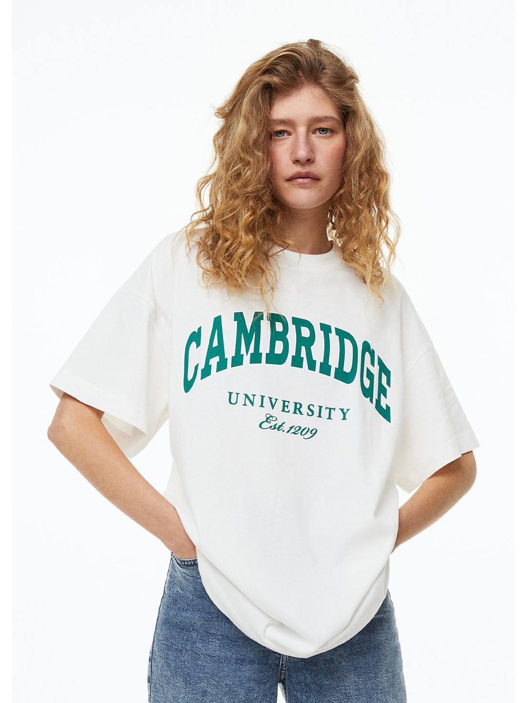 

H&M Women Long Printed T-Shirt, White