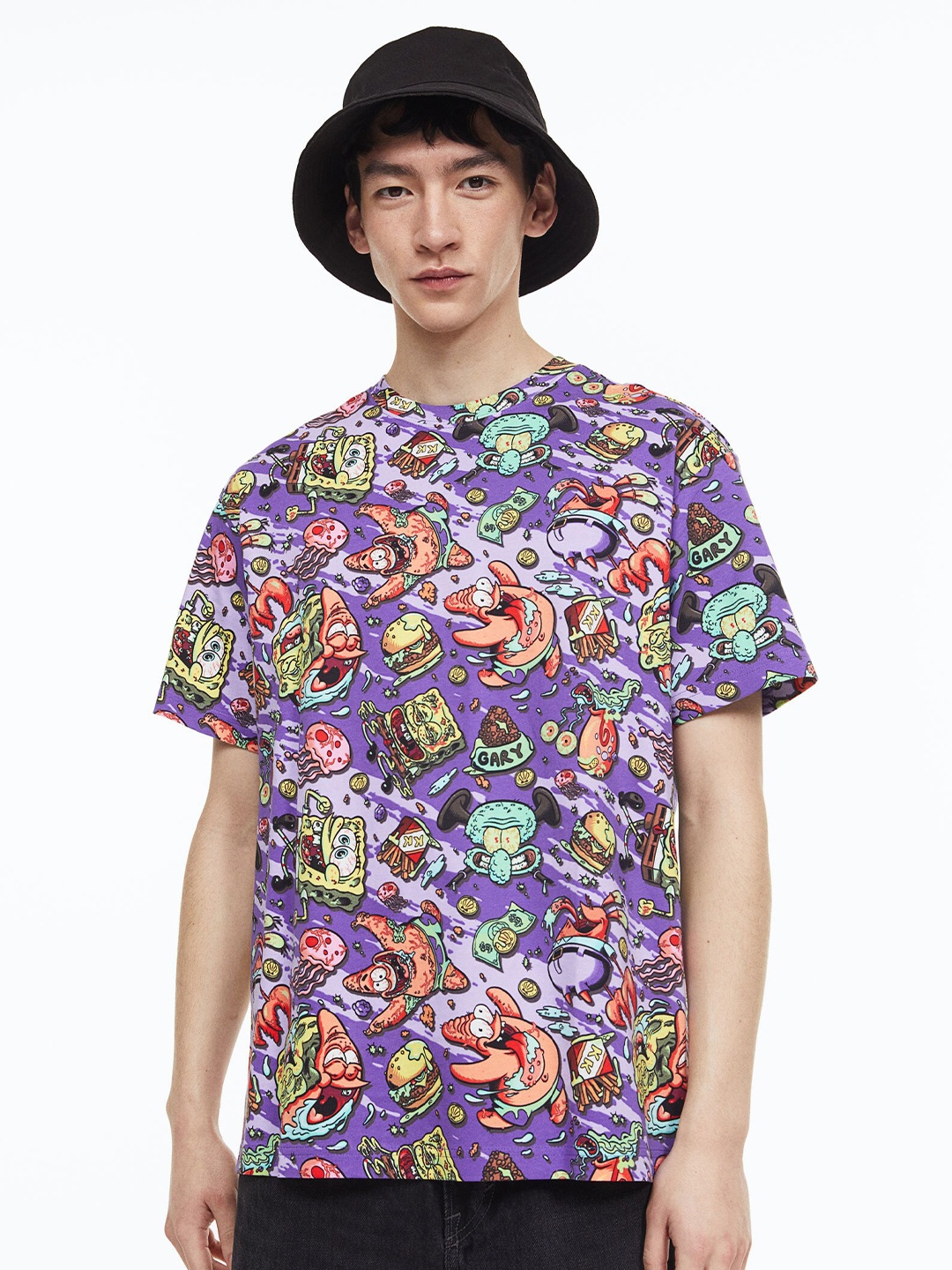 

H&M Men Relaxed Fit Printed T-Shirt, Purple