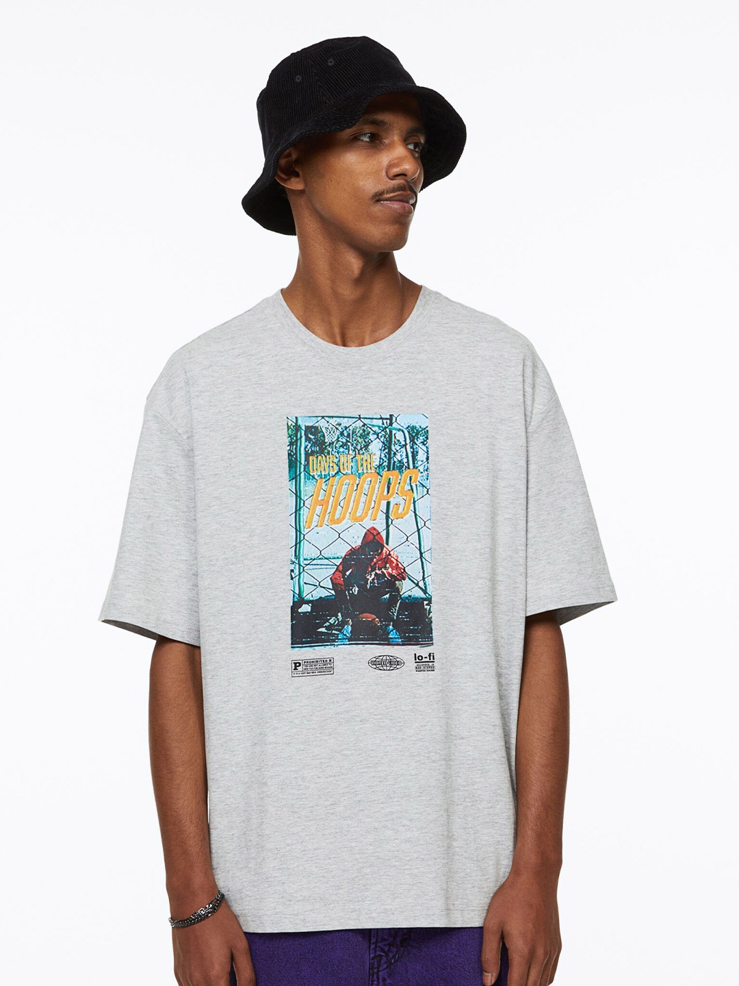 

H&M Men Relaxed Fit Printed T-Shirt, Grey