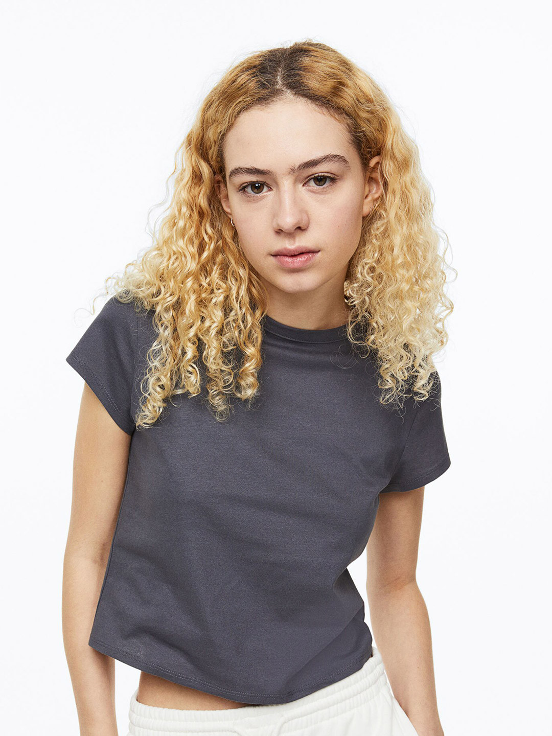 

H&M Women Cotton Jersey T-Shirt, Grey