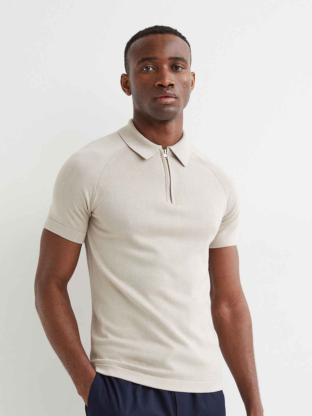 

H&M Men Muscle Fit Polo Shirt, Beige