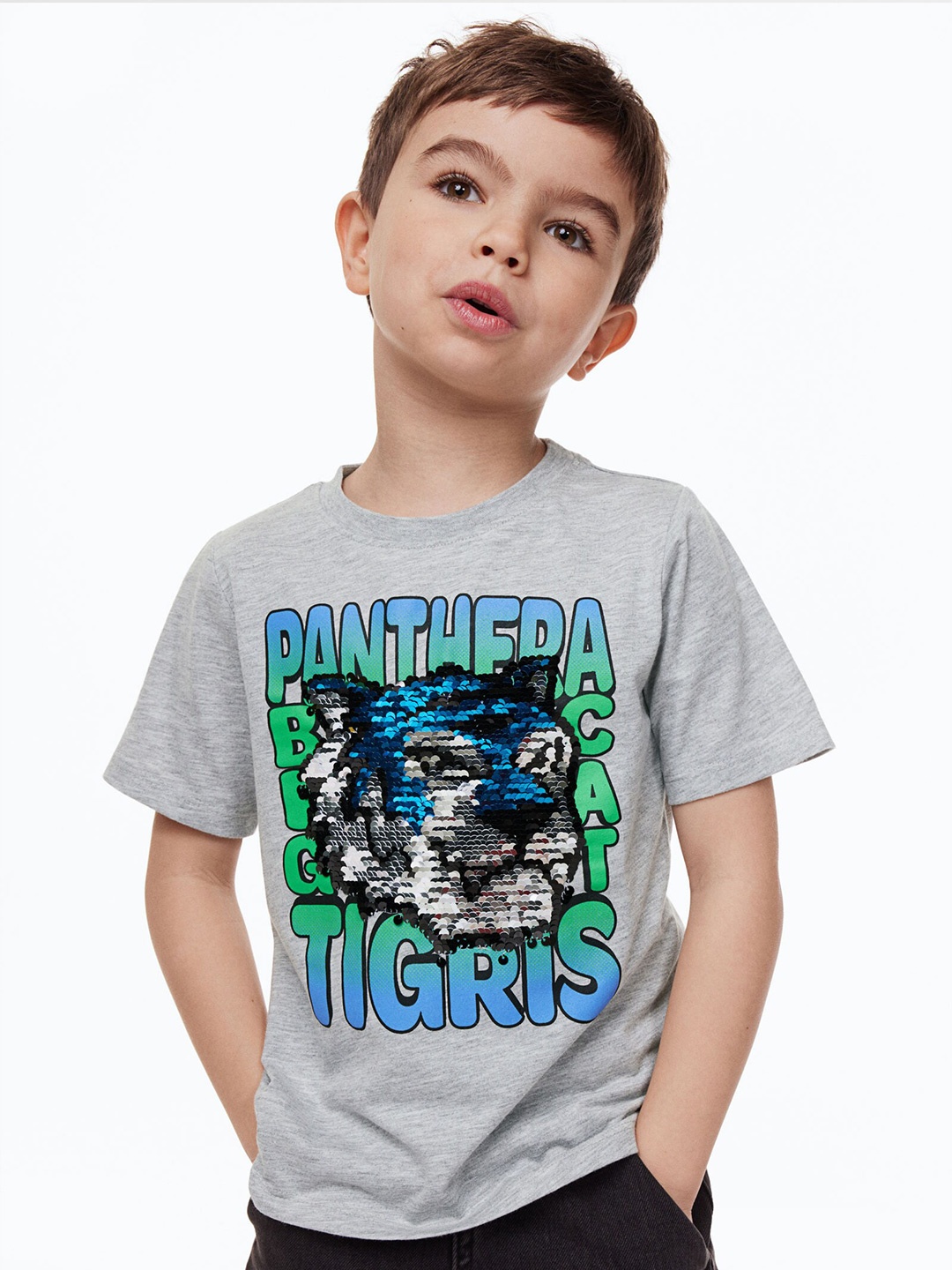 

H&M Boys Interactive-Motif T-Shirt, Grey melange