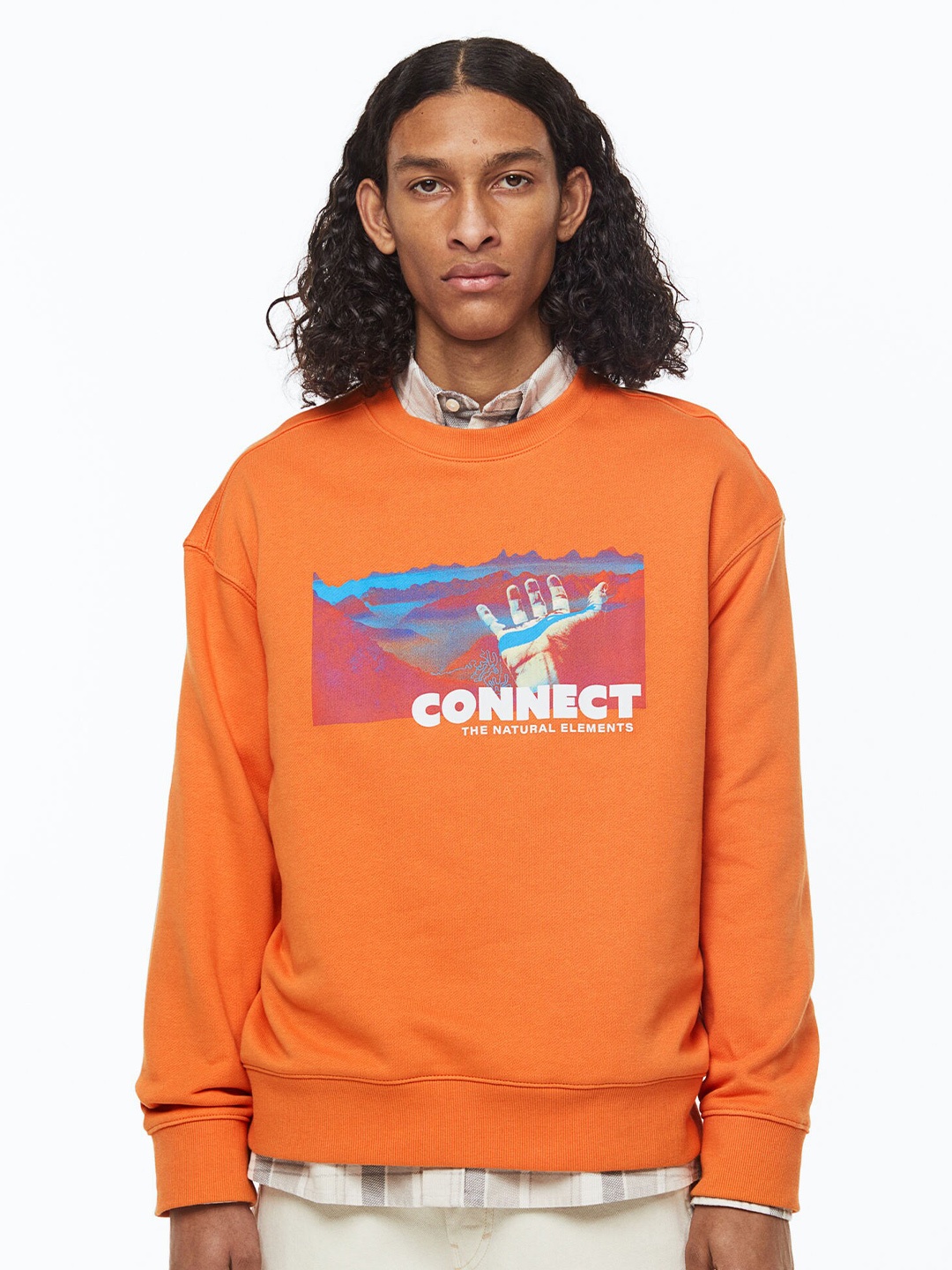 

H&M Men Cotton Sweatshirt, Orange