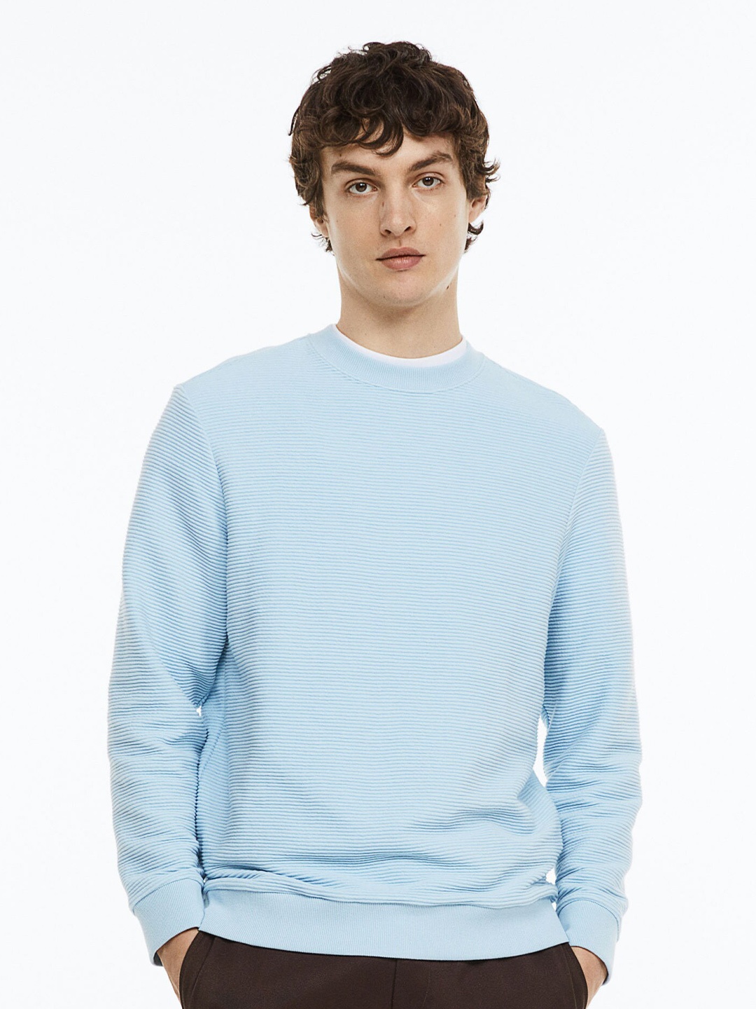 

H&M Men Regular Fit Ribbed Sweatshirt, Blue