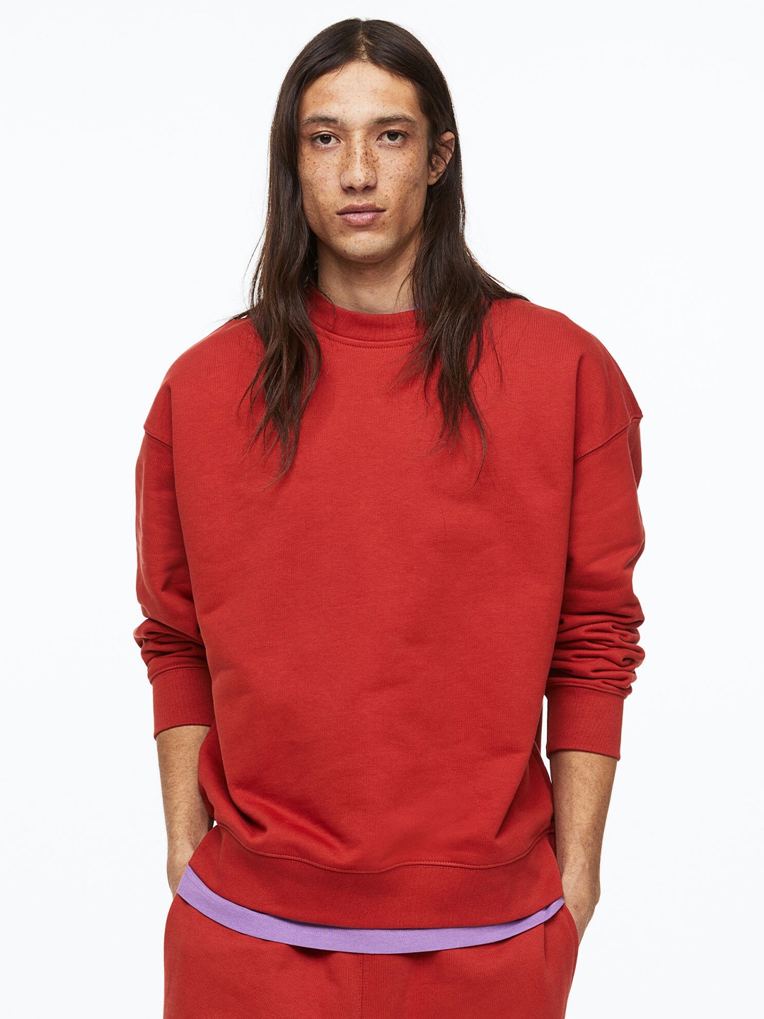 

H&M Men Oversized Fit Cotton Sweatshirt, Red