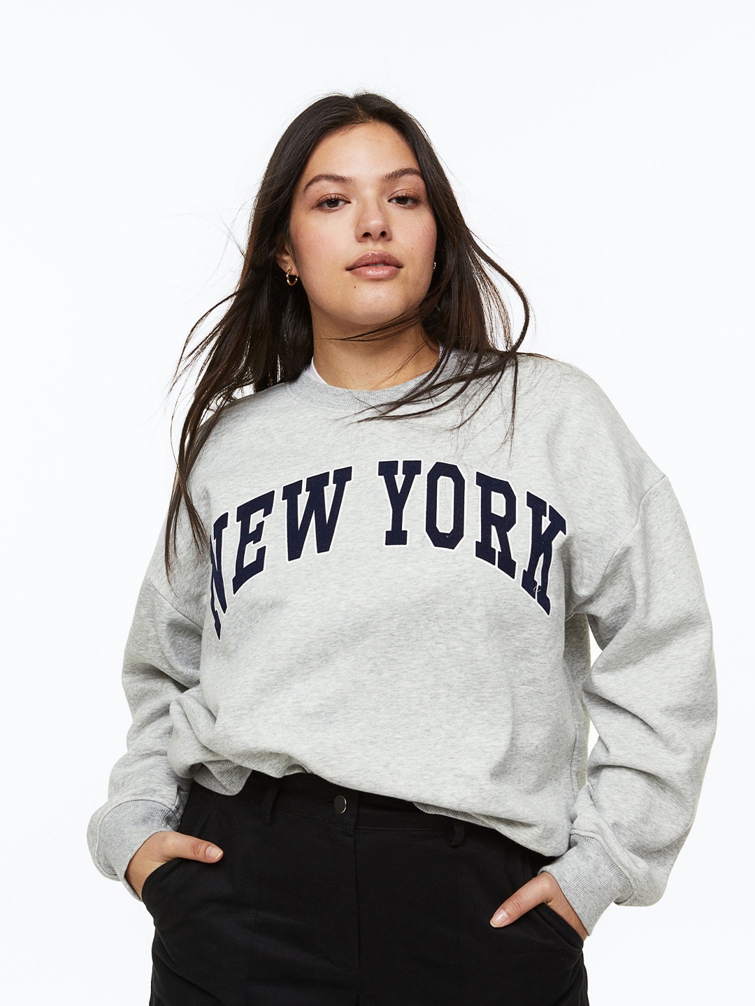 

H&M Women Printed Sweatshirt, Grey