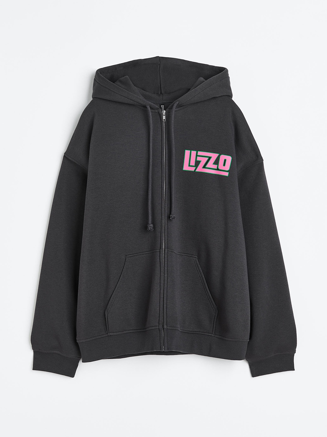 

H&M Printed Zip-Through Hoodie, Black
