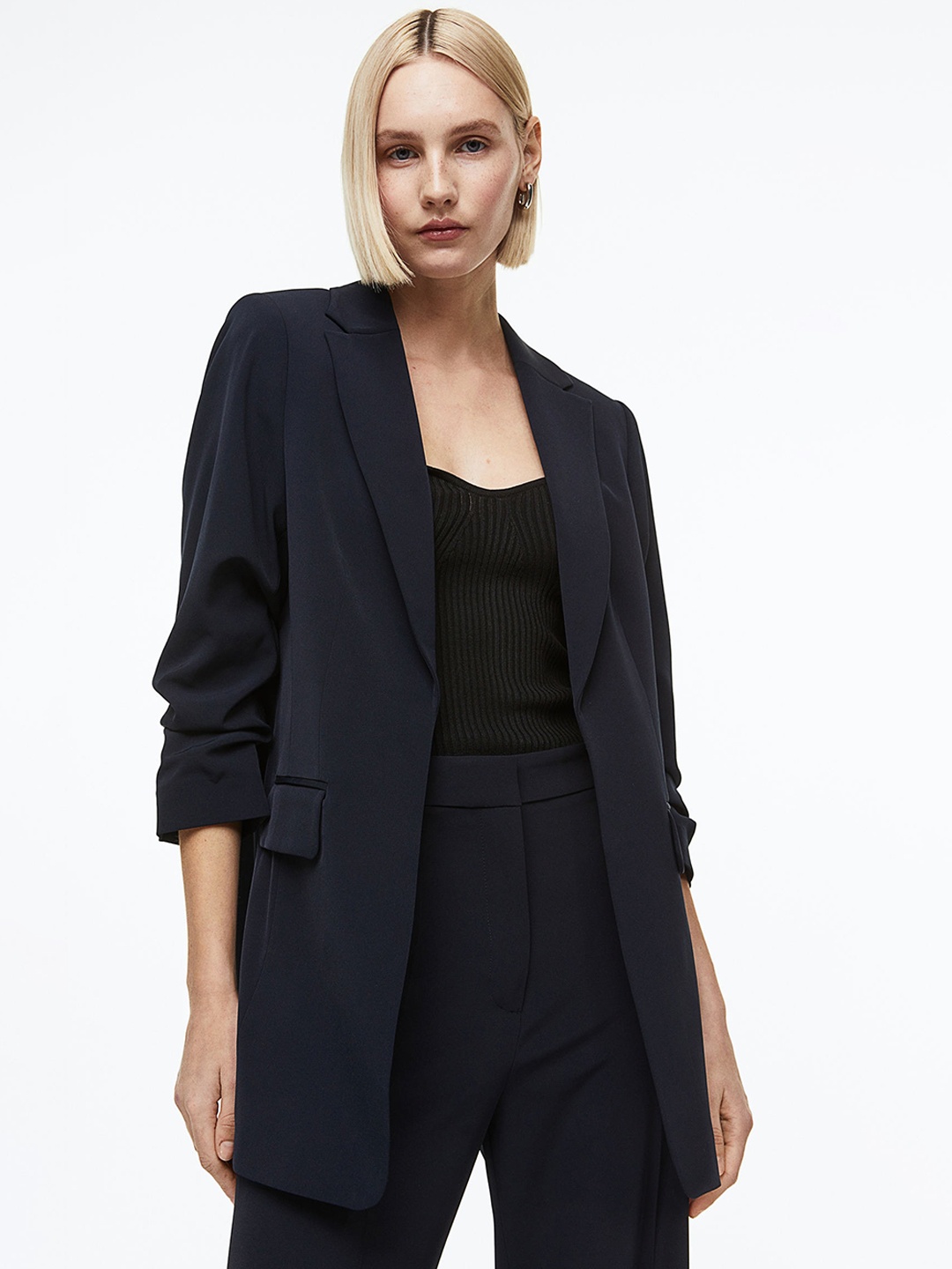 

H&M Women Gathered-Sleeve Jacket, Blue