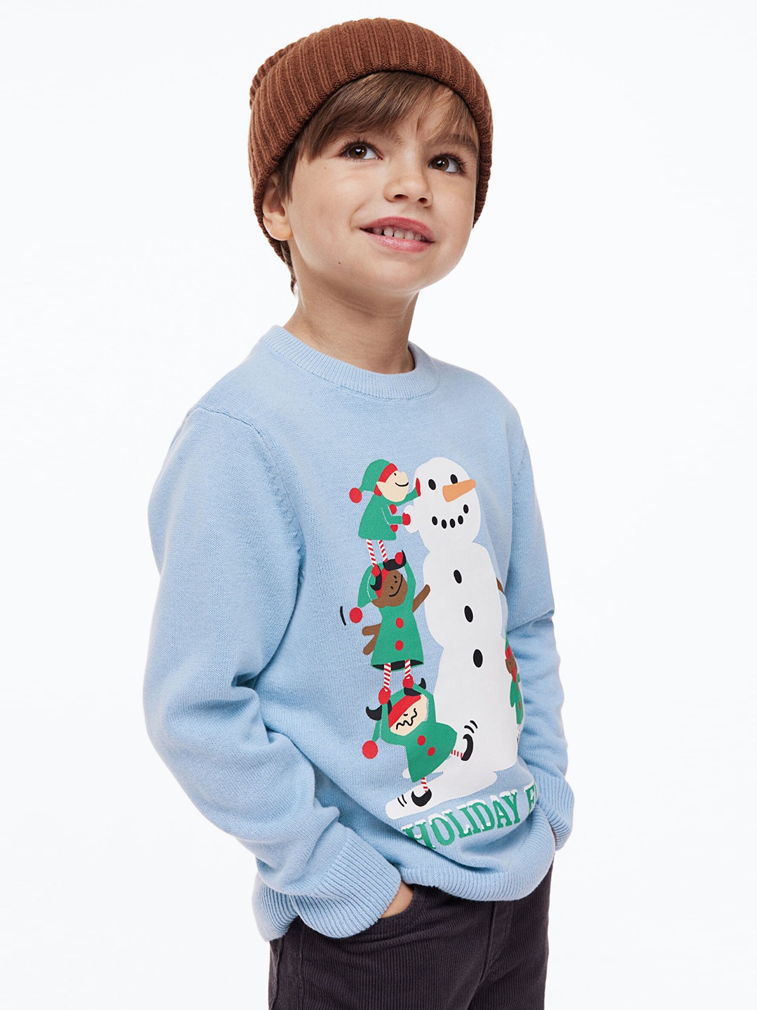 

H&M Boys Jacquard-Knit Cotton Jumper, Blue
